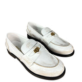 Miu Miu White Distressed Leather Penny Loafers
