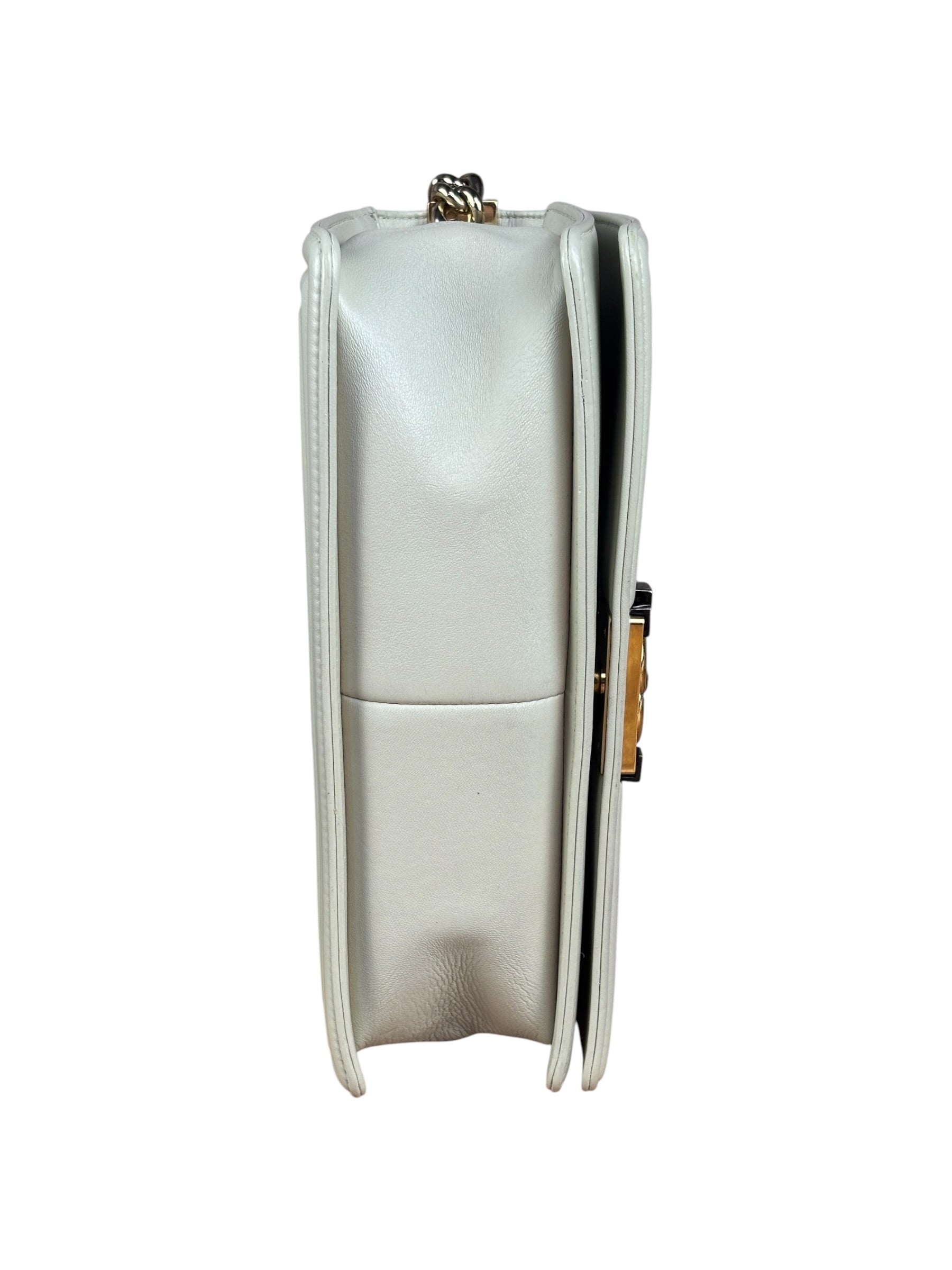 Chanel White Leather Cube Boy Bag 2014