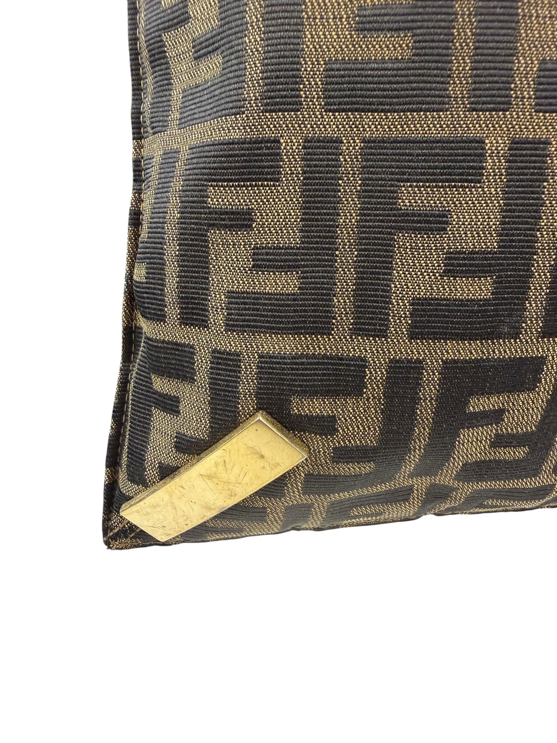 Fendi Brown Leather Trim Canvas  Zucca Tote Bag