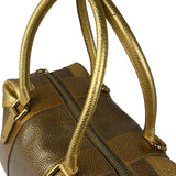 Fendi Metalic Gold Patent Pebbled Leather Media Boston Bag