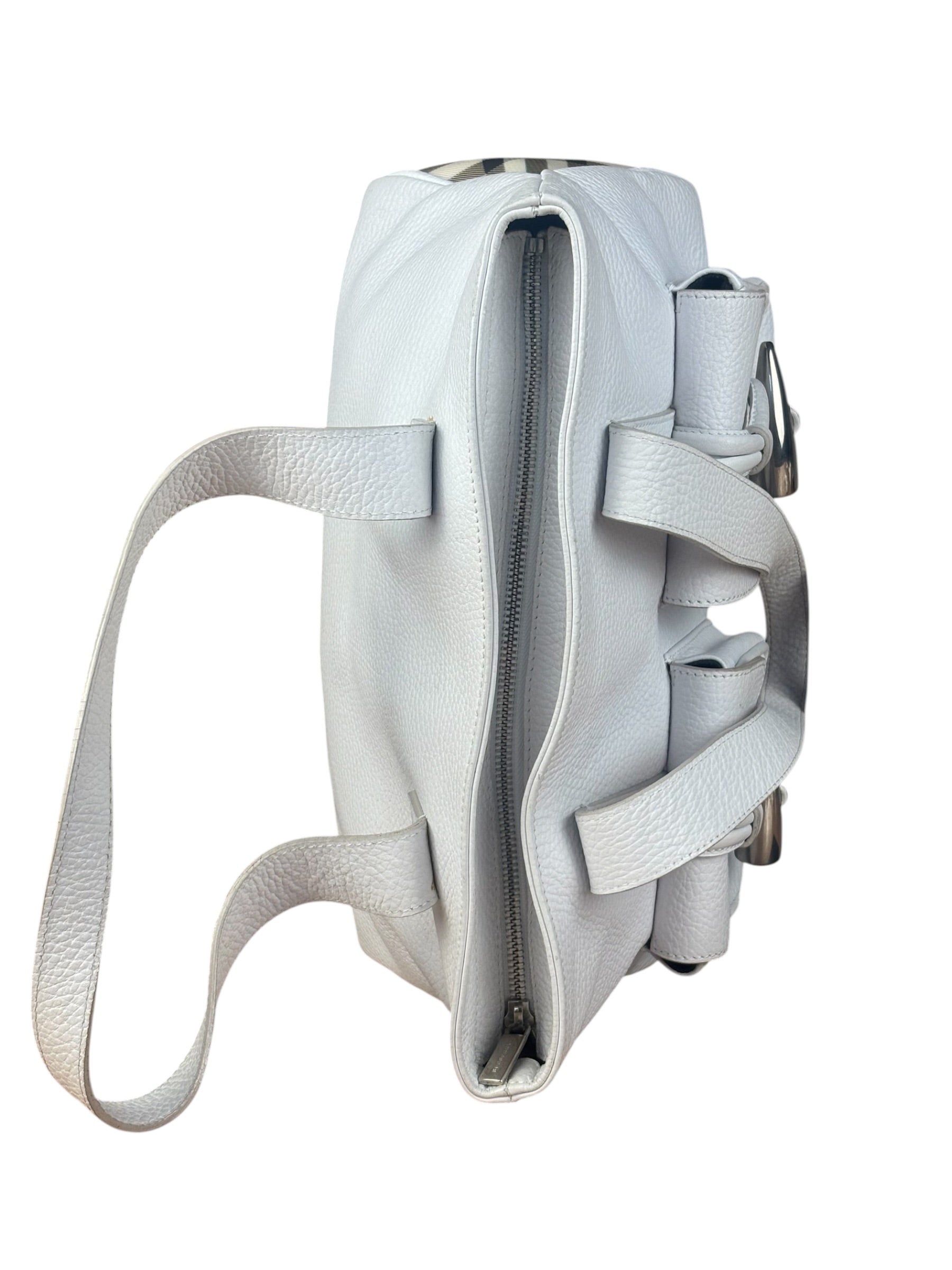 Burberry White Pebbled Leather Shoulder Bag