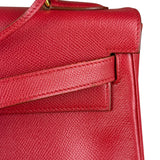 Hermes Kelly 32 Courchevel Rouge Vif Gold Handbag 1997