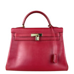 Hermes Kelly 32 Courchevel Rouge Vif Gold Handbag 1997