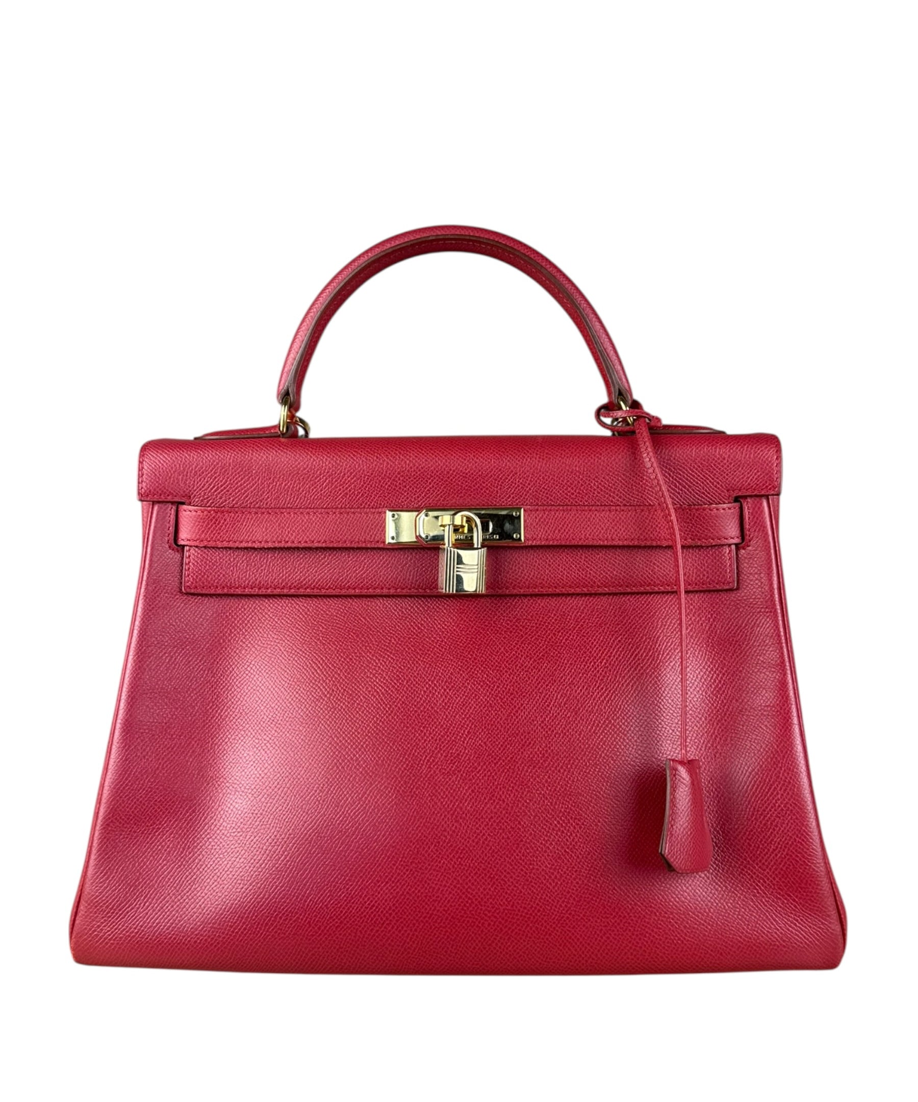 Hermes Kelly 32 Courchevel Rouge Vif Gold Handbag 1997