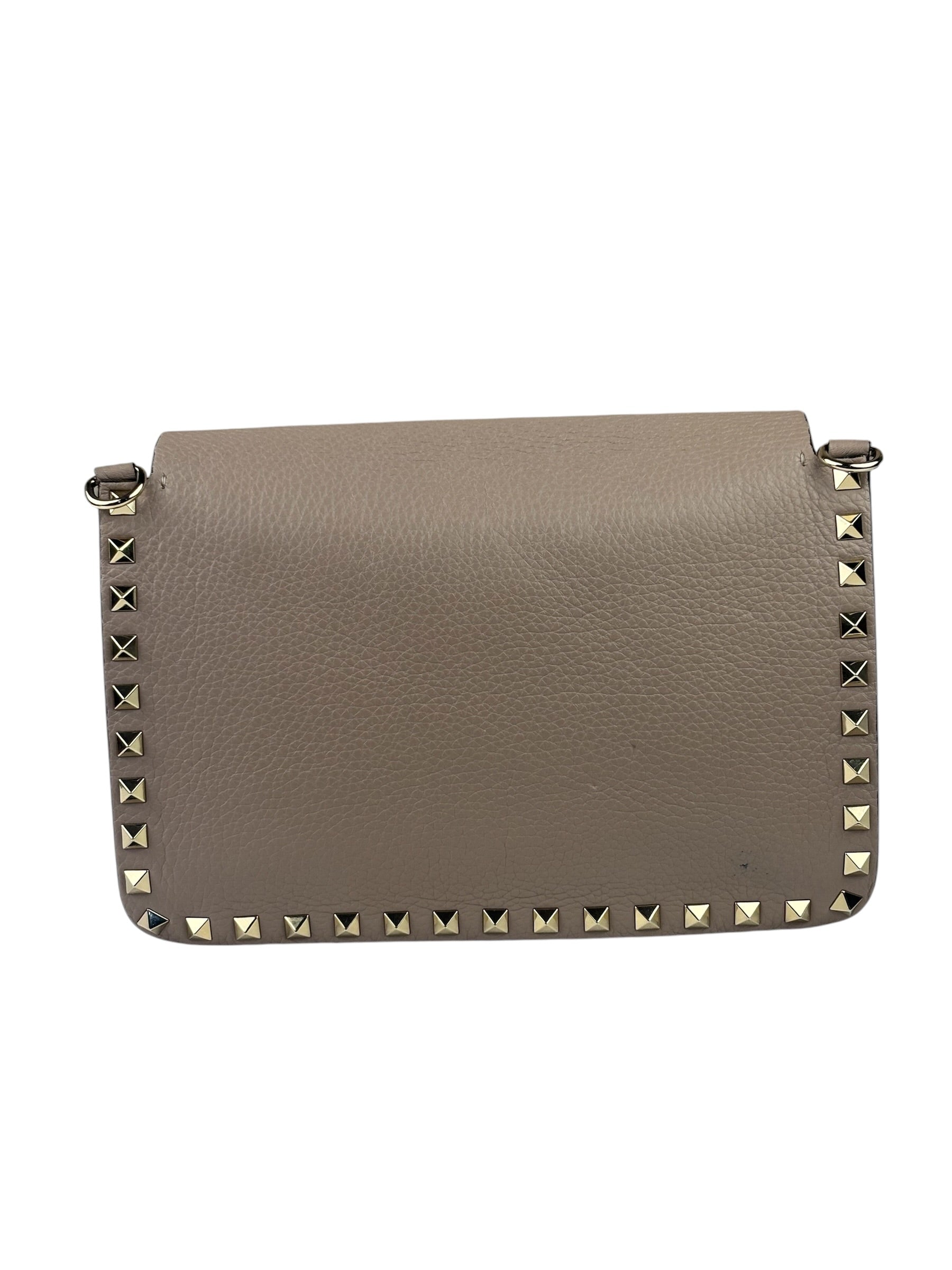 Valentino Neutral Garavani Calfskin Rockstud Crossbody Bag