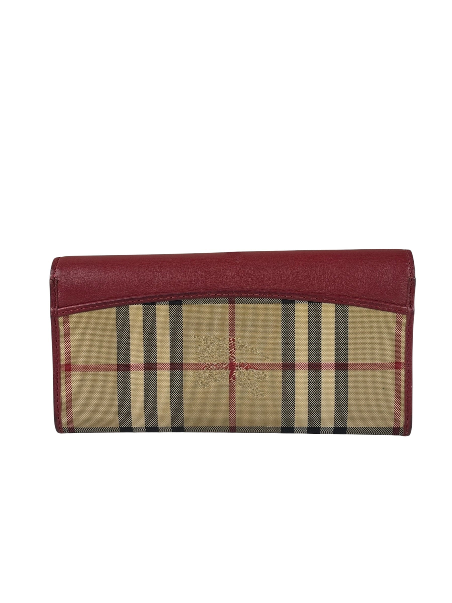 Burberry Red Leather House Check Continental Long Wallet