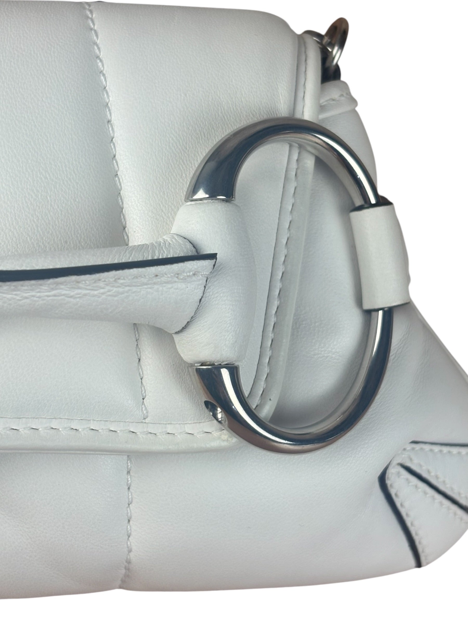 Gucci White Horsebit Vertical Quilted Leather Shoulder Bag