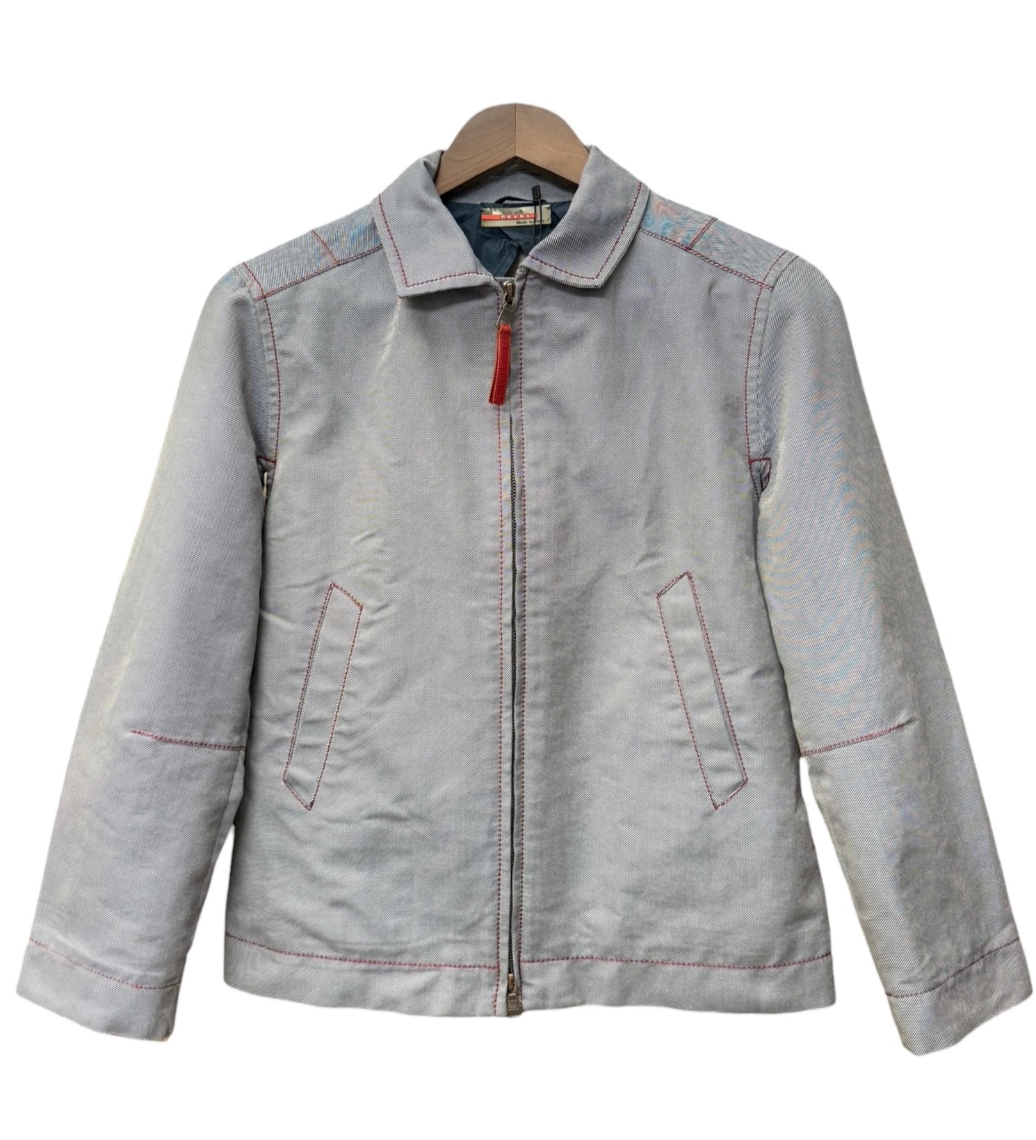 Prada Vintage Blue Striped Canvas Zip Up Collared Jacket