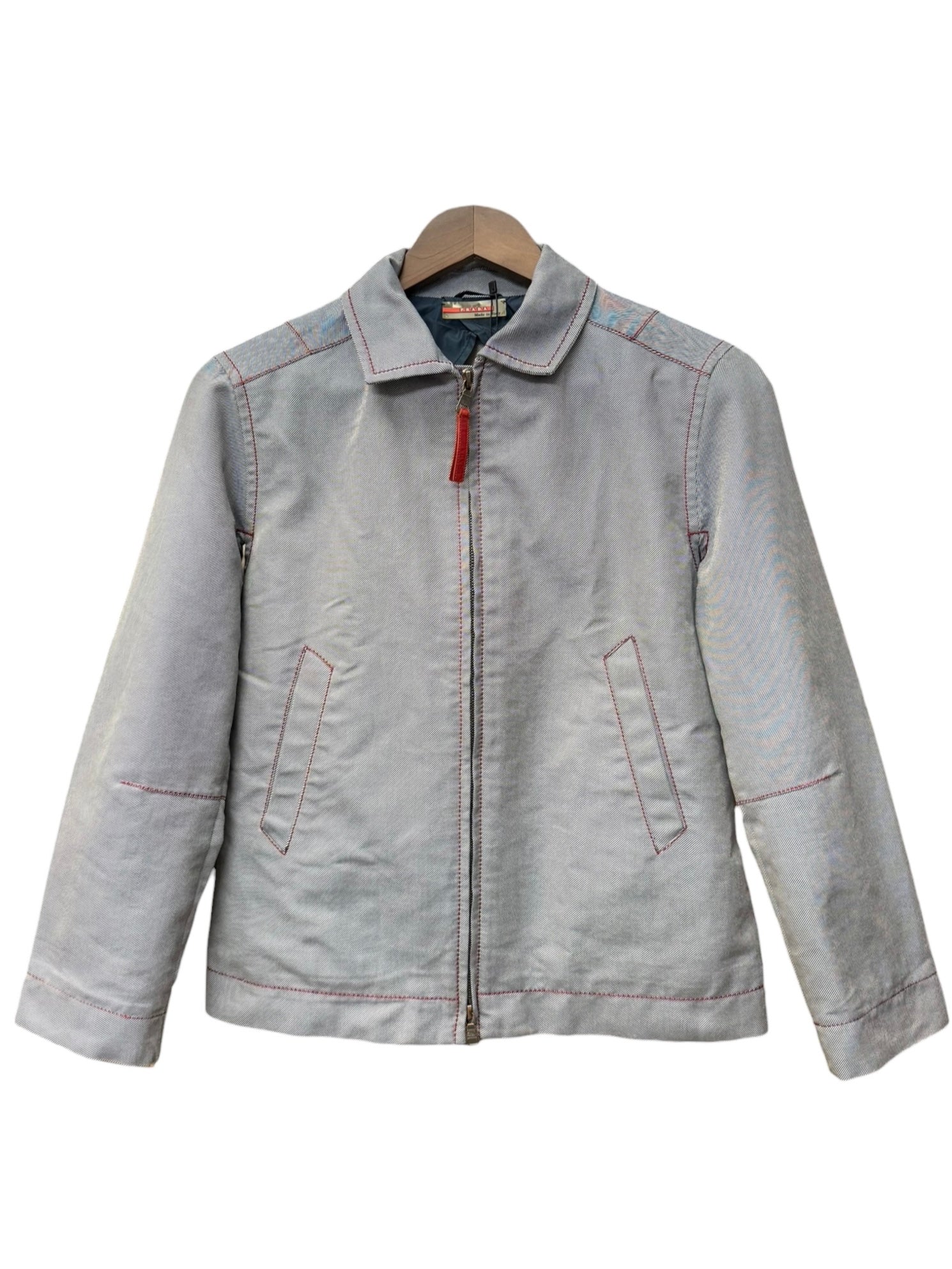 Prada Vintage Blue Striped Canvas Zip Up Collared Jacket