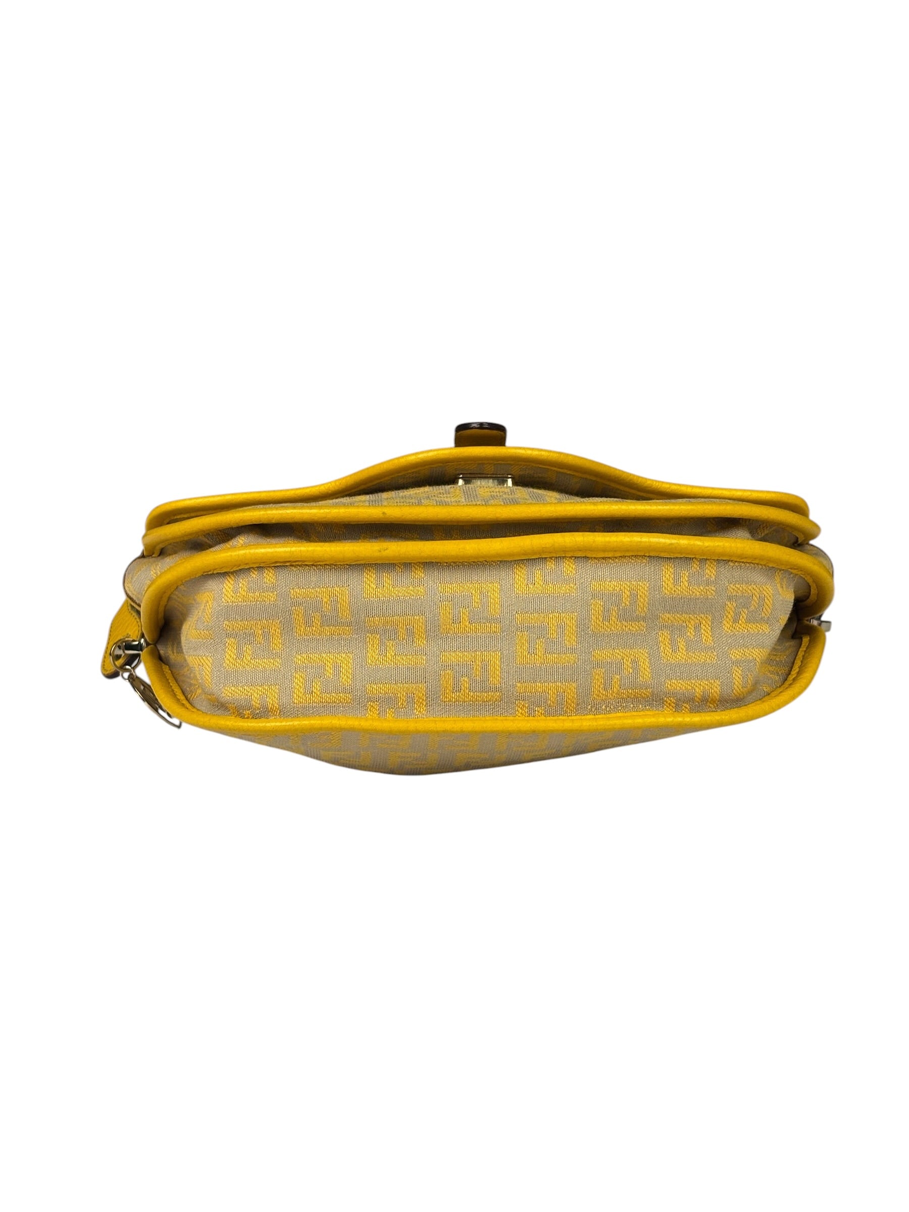 Fendi Yellow Leather Trim Zucca Crossbody Bag