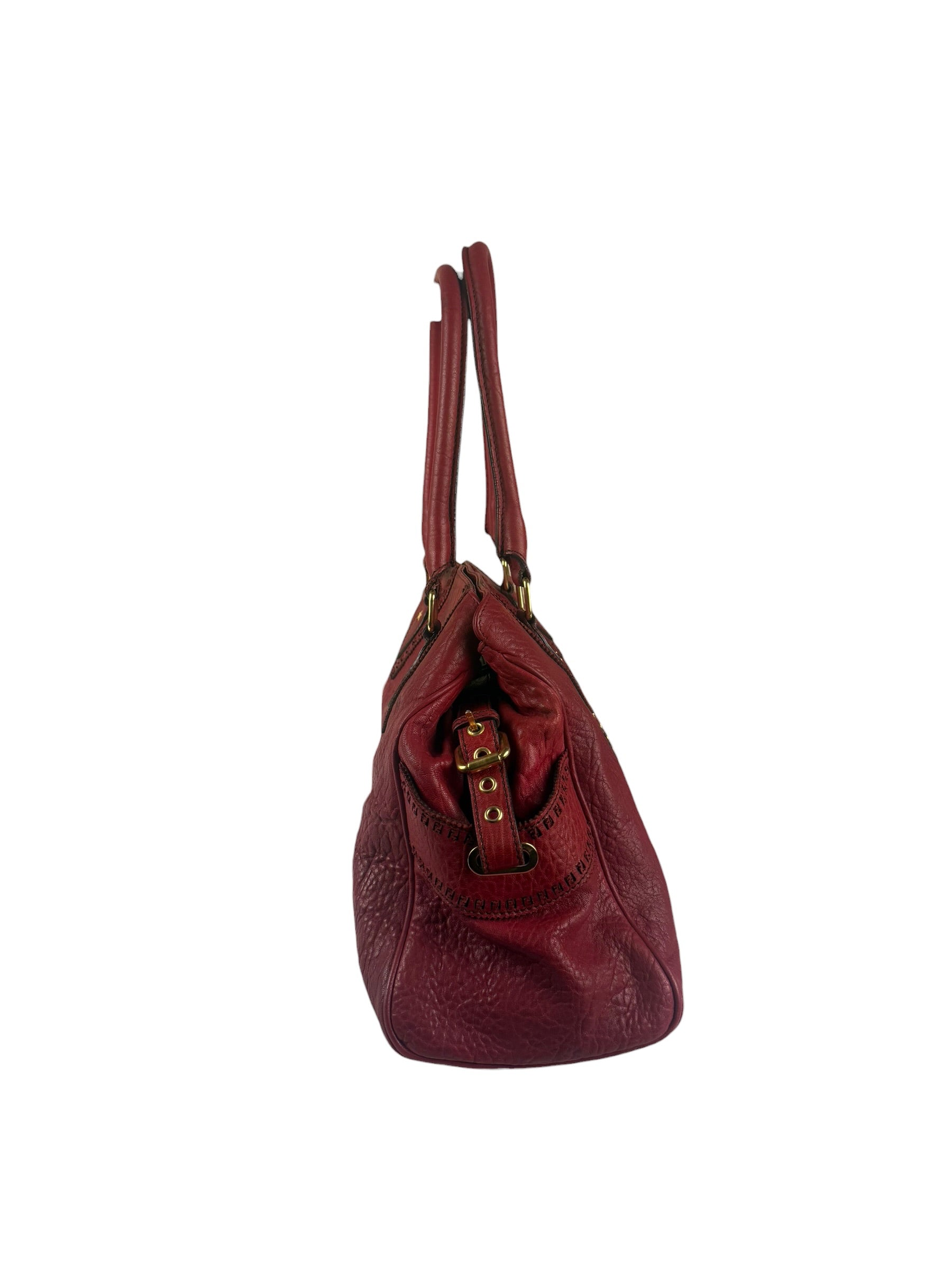 Fendi Red Grained Leather Etniko Shoulder Bag