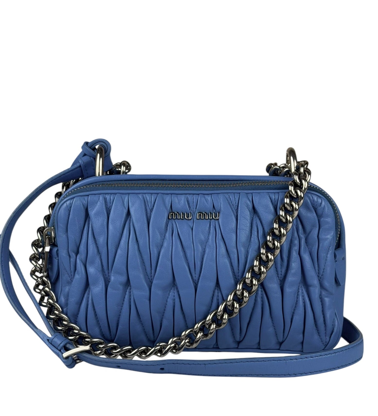 Miu Miu Blue Leather Chain Camera 2Way Shoulder Bag