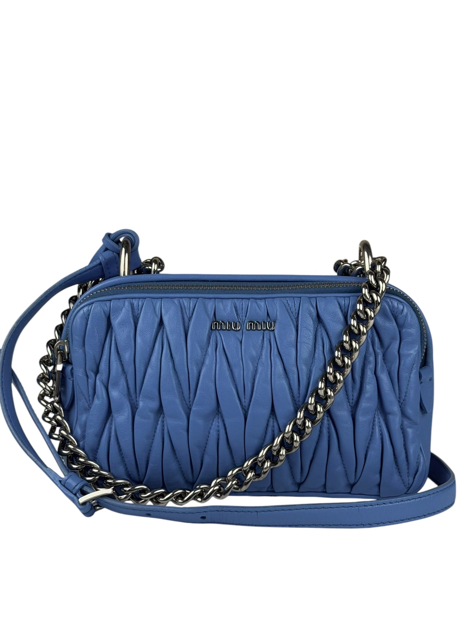 Miu Miu Blue Leather Chain Camera 2Way Shoulder Bag