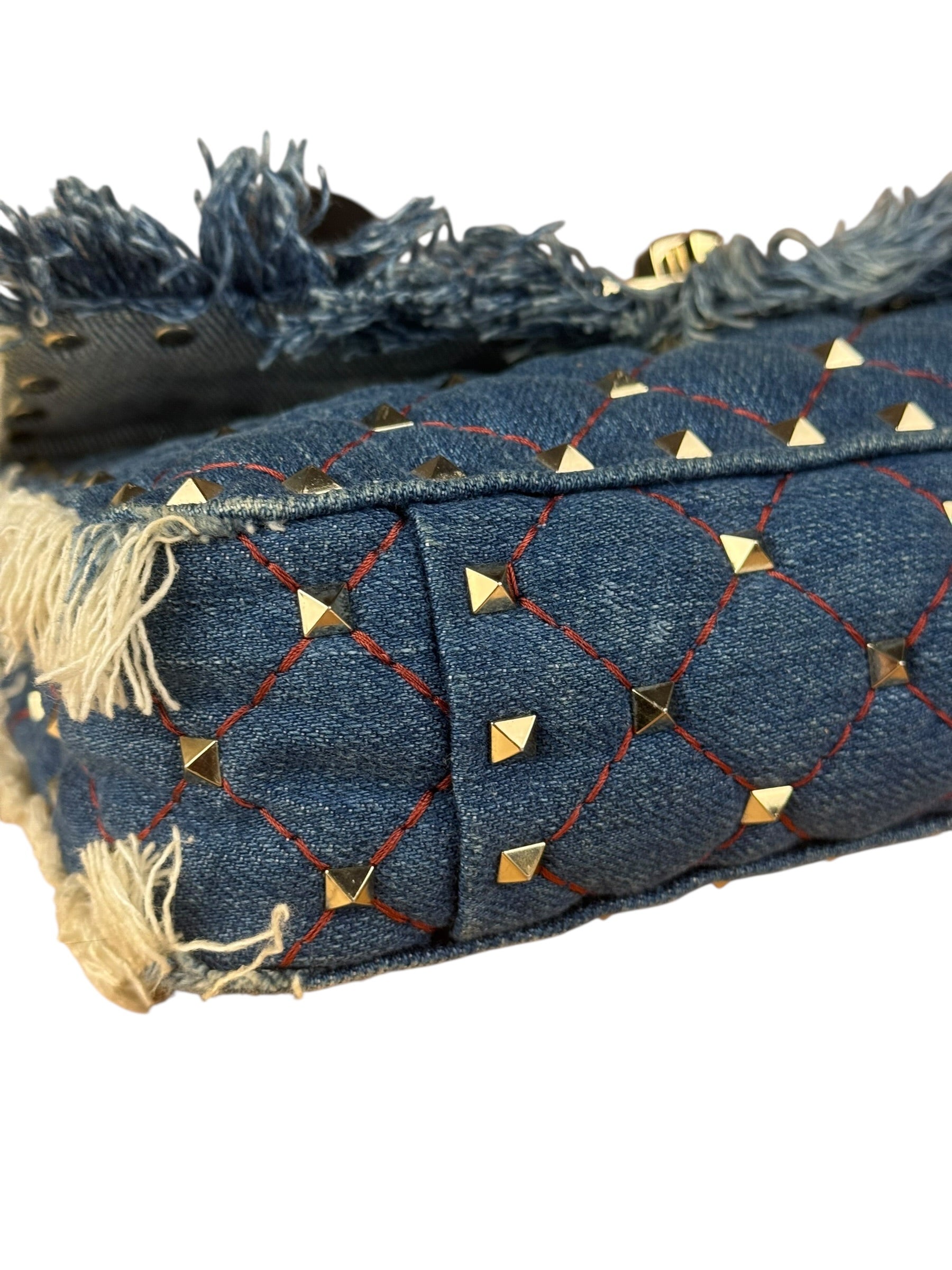 Valentino Garavani Denim Rockstud Spike Shoulder Bag