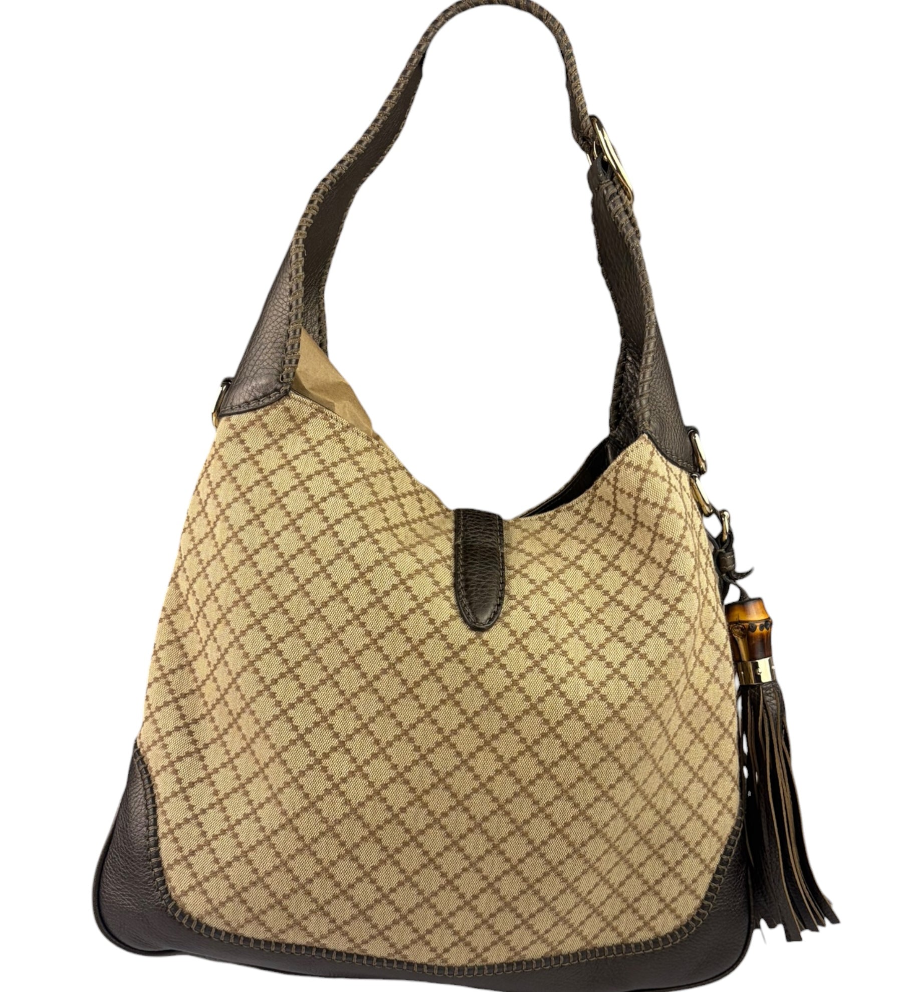 Gucci Brown Leather Trim Jackie 1961 Hobo Bag
