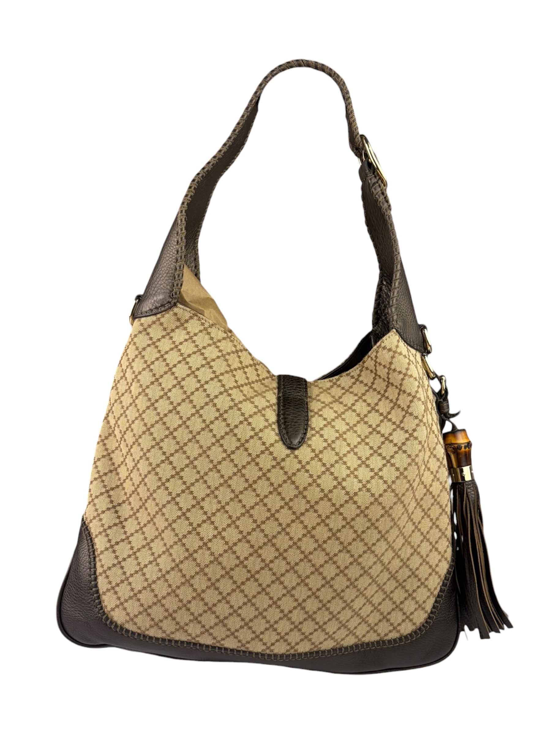 Gucci Brown Leather Trim Jackie 1961 Hobo Bag