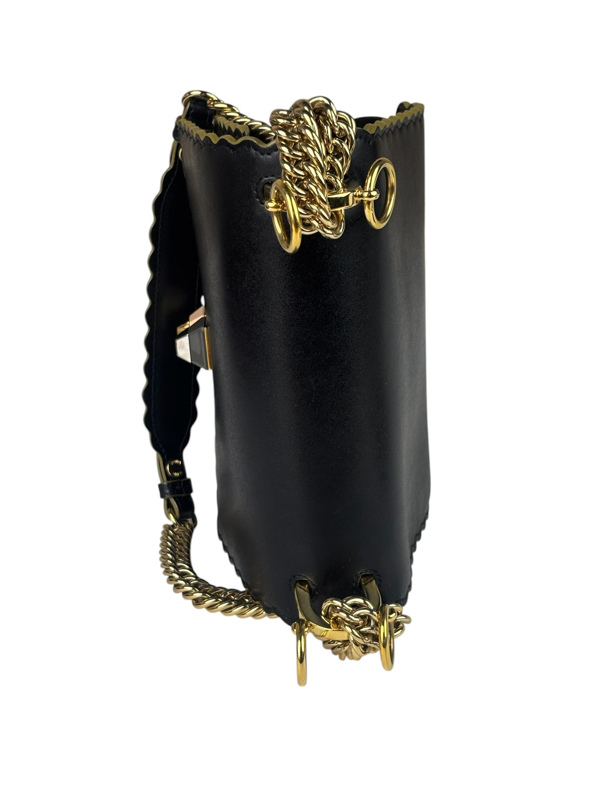 Fendi Black Leather Kan I Scallop Edge Flap Bag