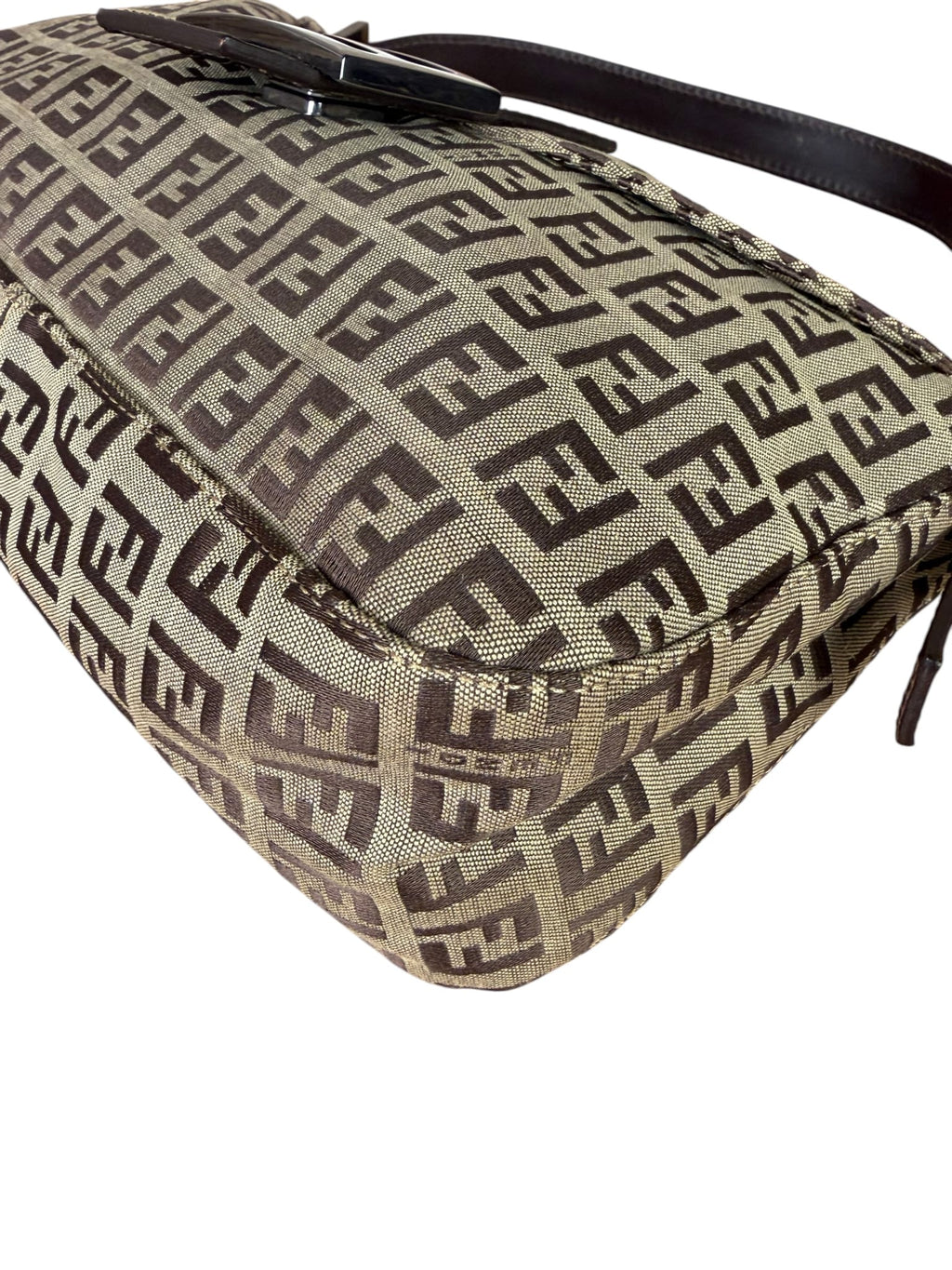 Fendi Beige/Brown Leather Trim Zucca Baguette