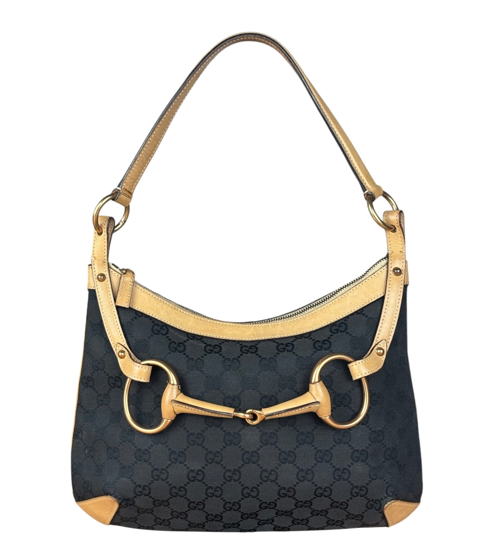 Gucci Vintage Black GG Horsebit Shoulder Bag