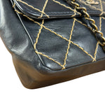 Chanel Vintage Navy Blue Leather Wild Stitch Surpique Flap Bag 2001