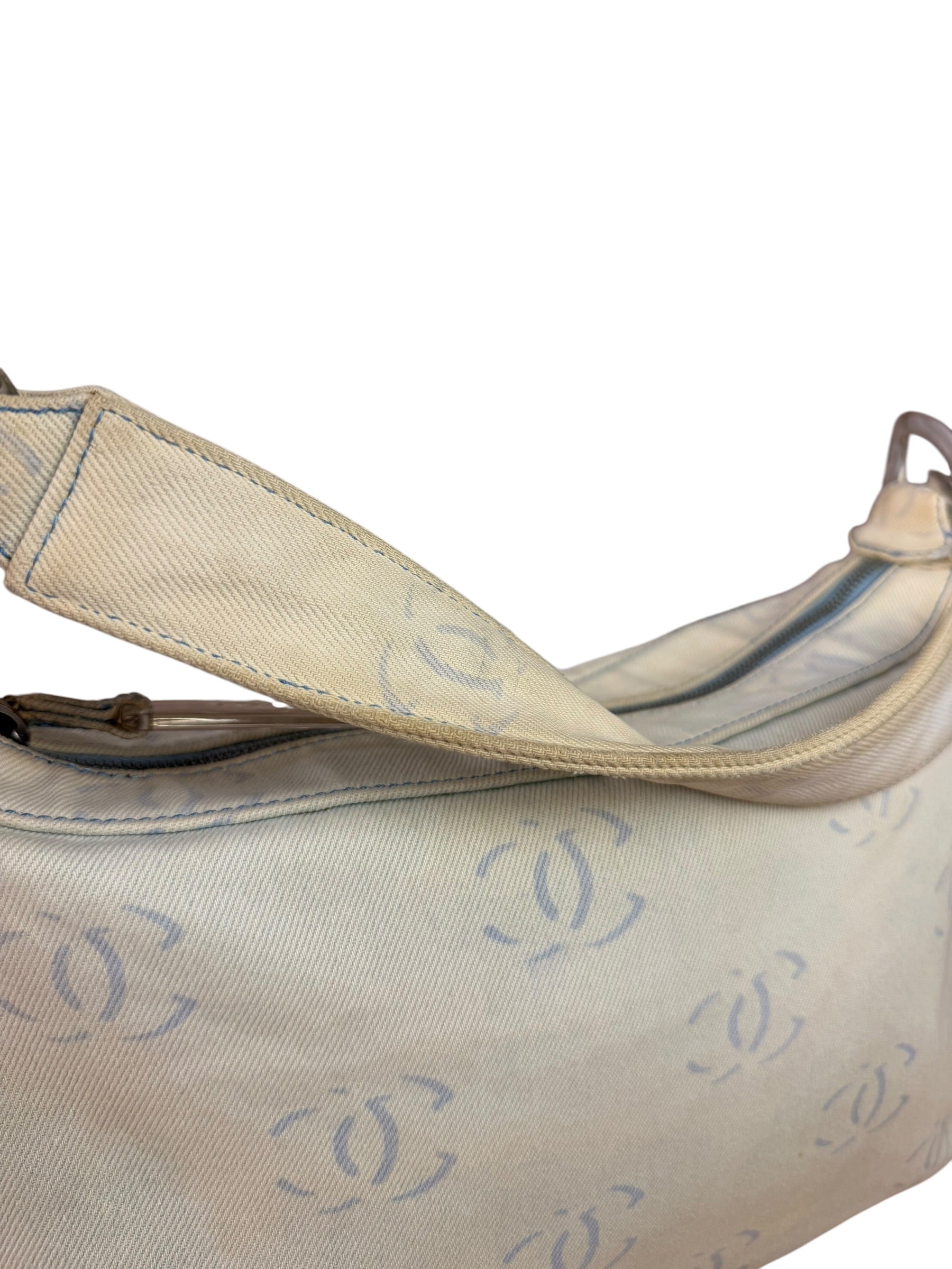 Chanel Light Washed Denim CC Canvas Logo Shoulder Bag 2002