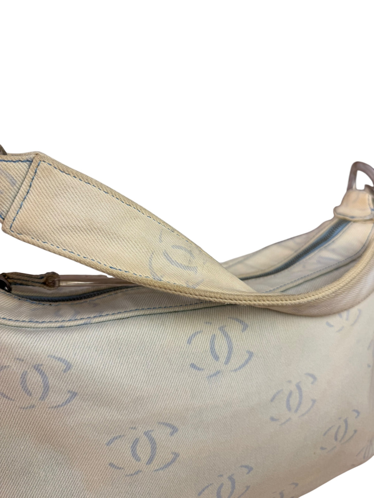 Chanel Light Washed Denim CC Canvas Logo Shoulder Bag 2002