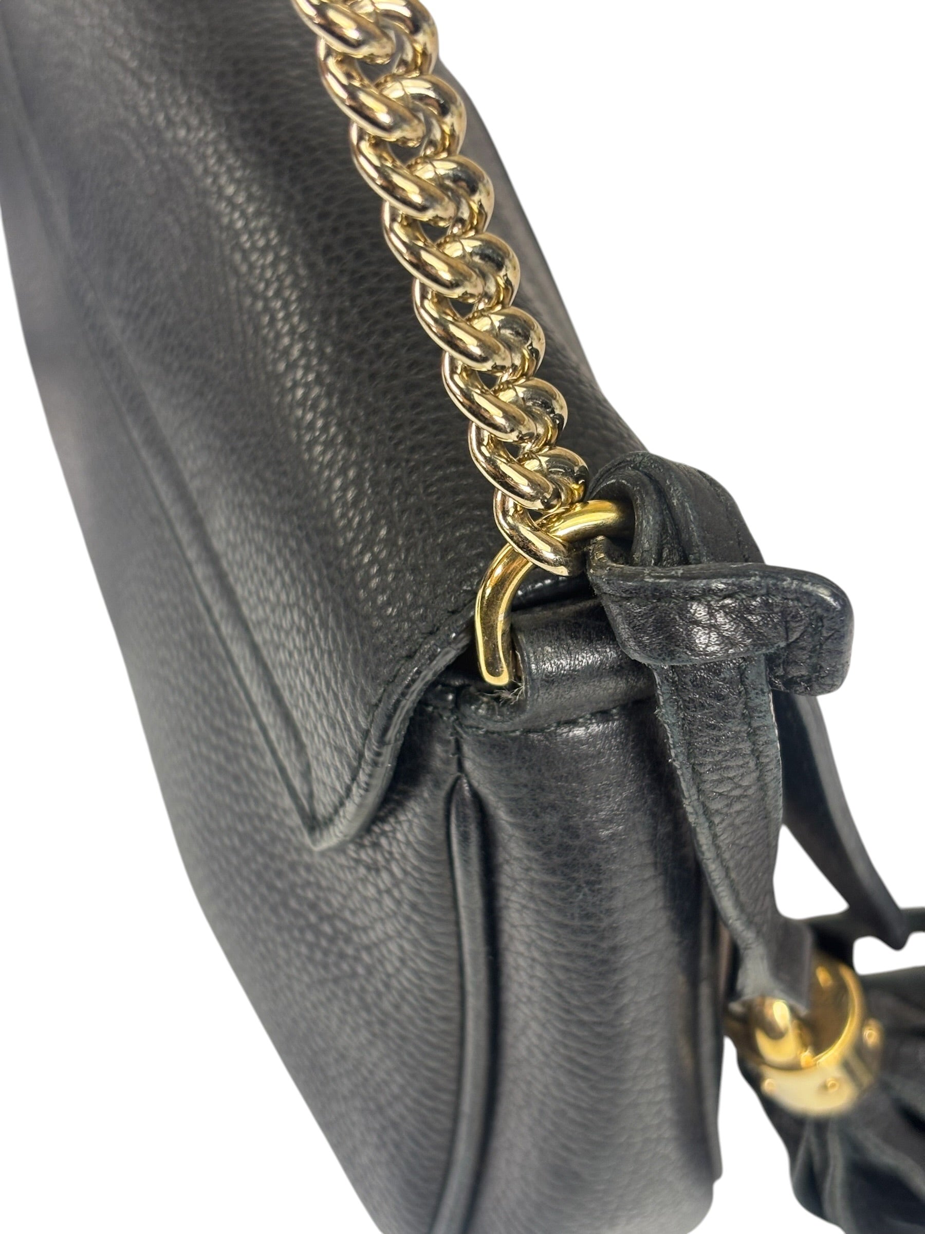 Gucci Black Pebbled Leather Soho Chain Flap Crossbody Bag