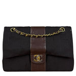 Chanel Brown Vertical Stitch Two-Toned CC Double Flap Bag 90s