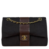 Chanel Brown Vertical Stitch Two-Toned CC Double Flap Bag 90s