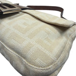 Fendi Cream/Brown Leather Trim Zucca Baguette