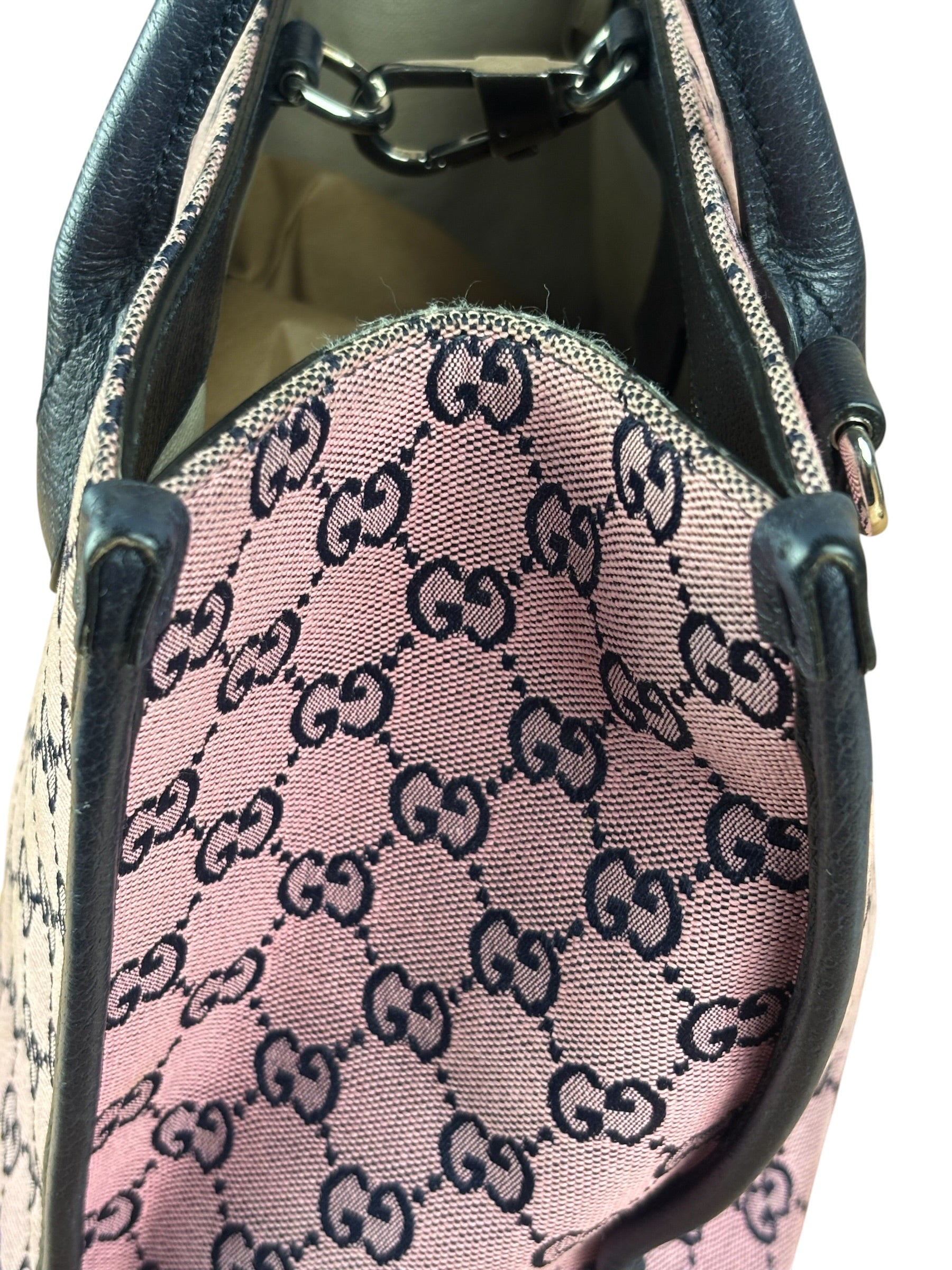 Gucci Bicolor Leather Trim GG Canvas Two-Way Tote Bag
