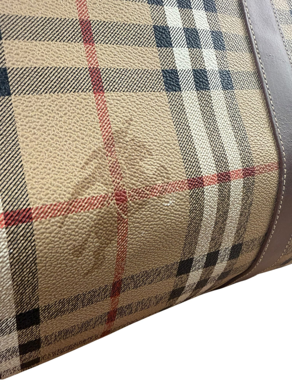 Burberry Beige/Brown Leather Haymarket House Check Boston Two-Way Bag