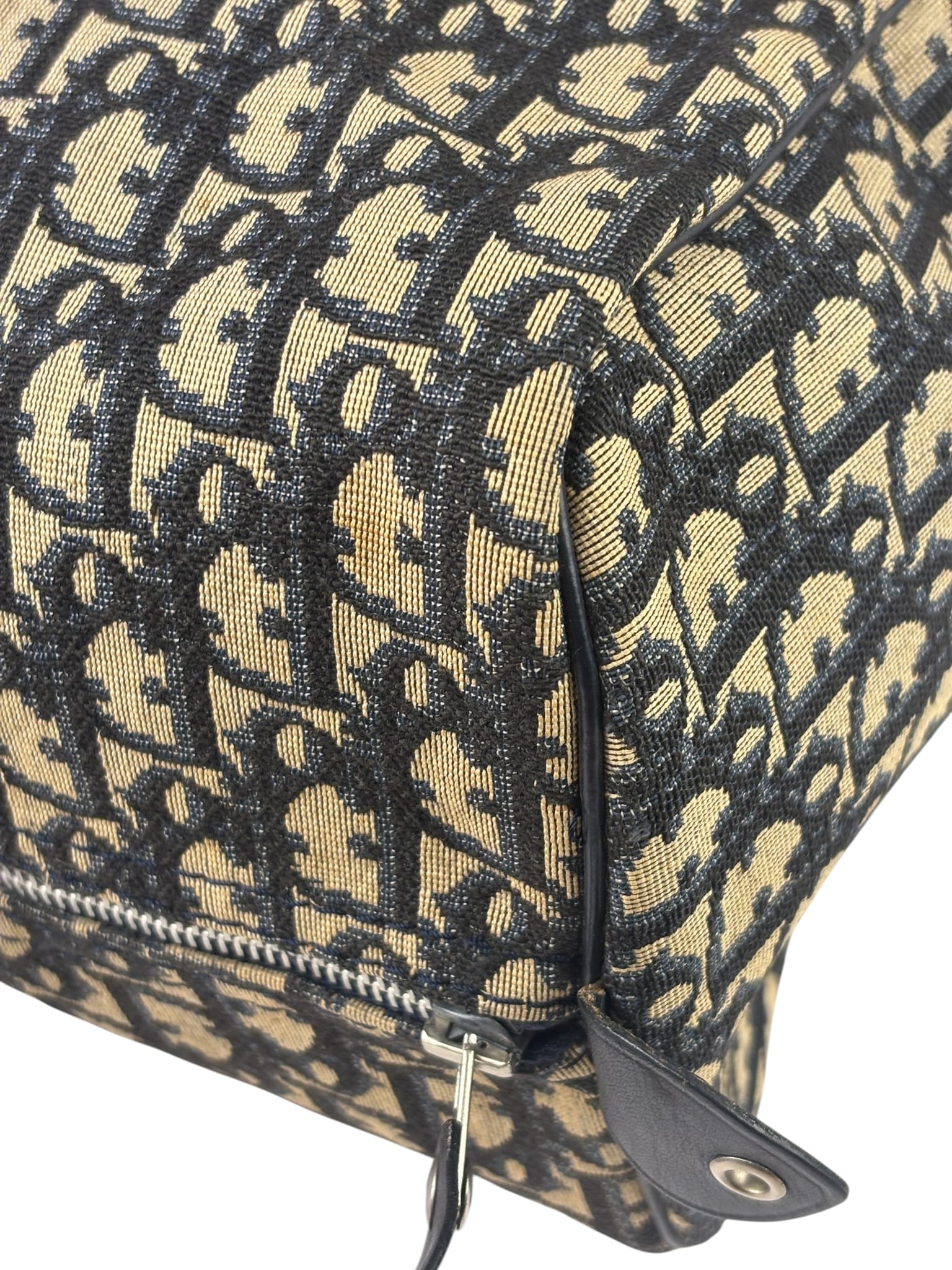 Christian Dior Vintage Navy Leather Trim Trotter Boston Bag