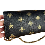 Gucci Leather Bees Padlock Continental Wallet On Chain Black