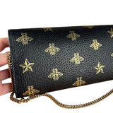 Gucci Leather Bees Padlock Continental Wallet On Chain Black