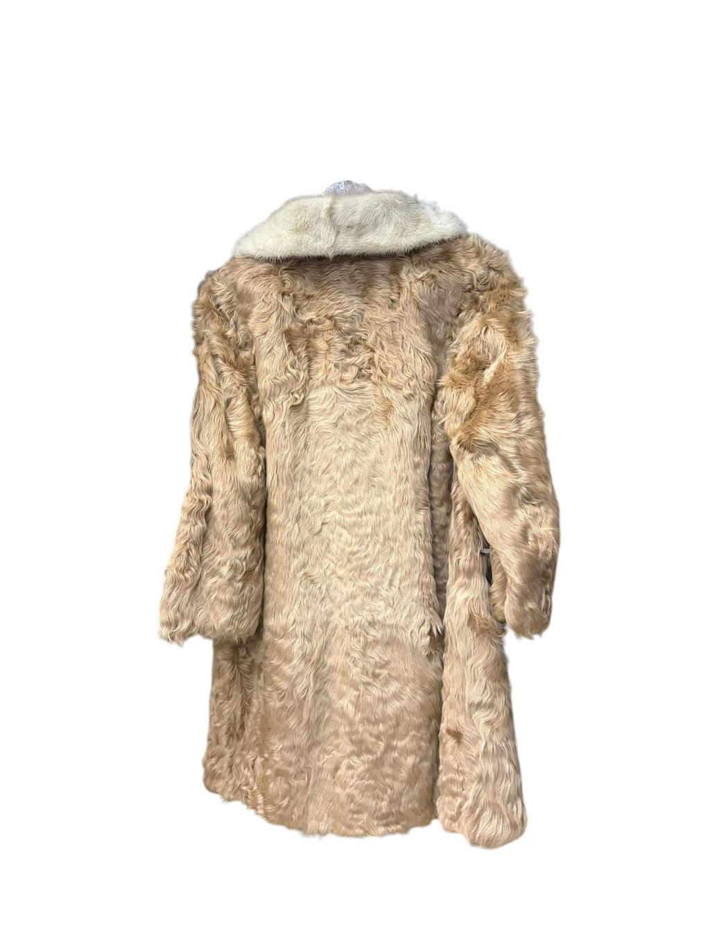 Vintage Glycine Cream/Light Brown Mink Collar/Persian Lamb Mid-Length Fur Coat