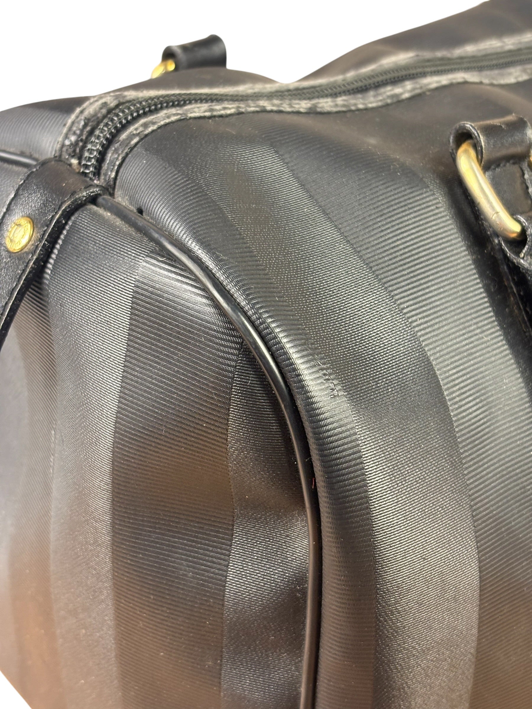 Fendi Grey/Black Leather Striped Boston Bag