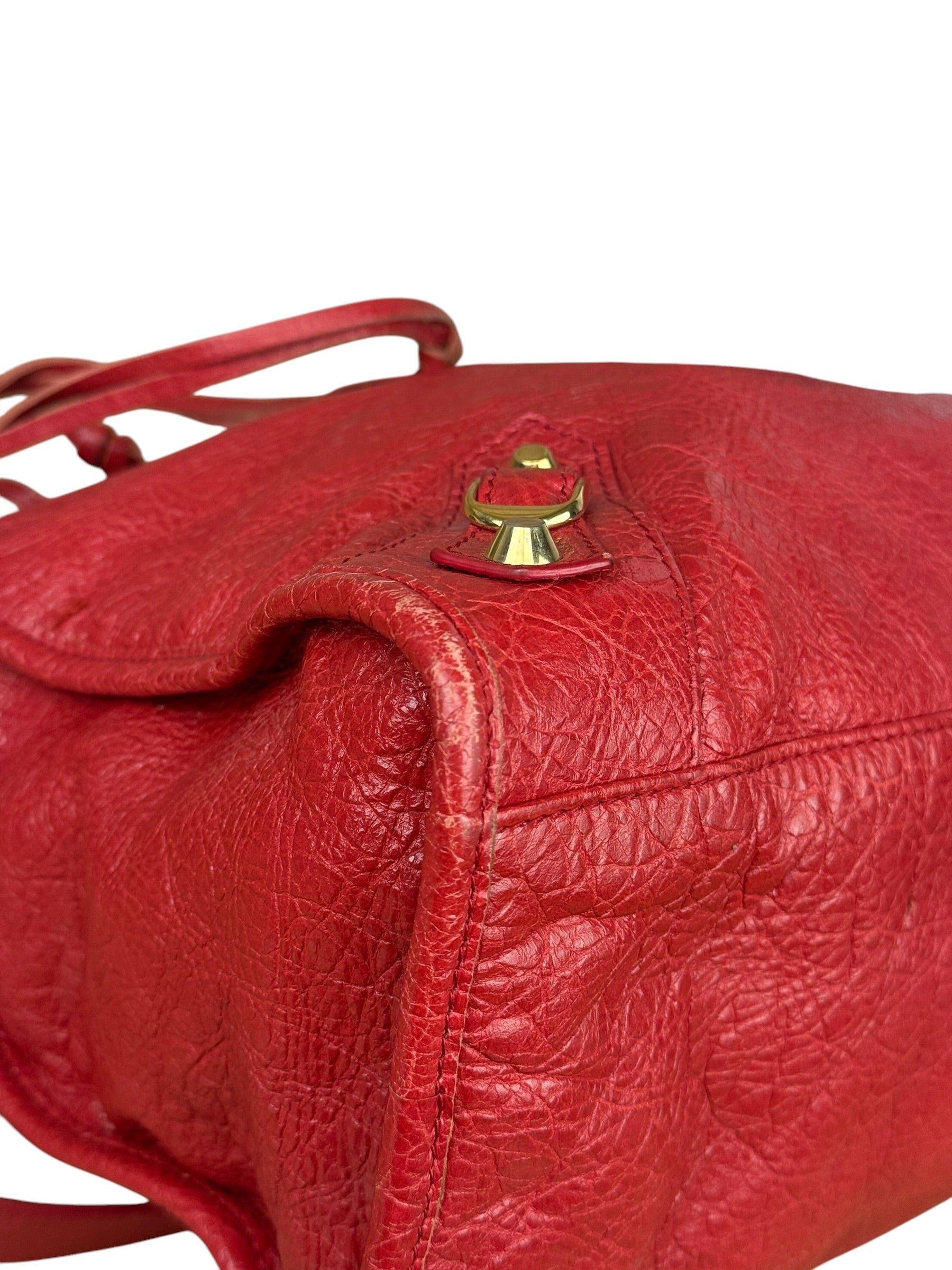 Balenciaga Red Leather Moto City Shoulder Bag Medium
