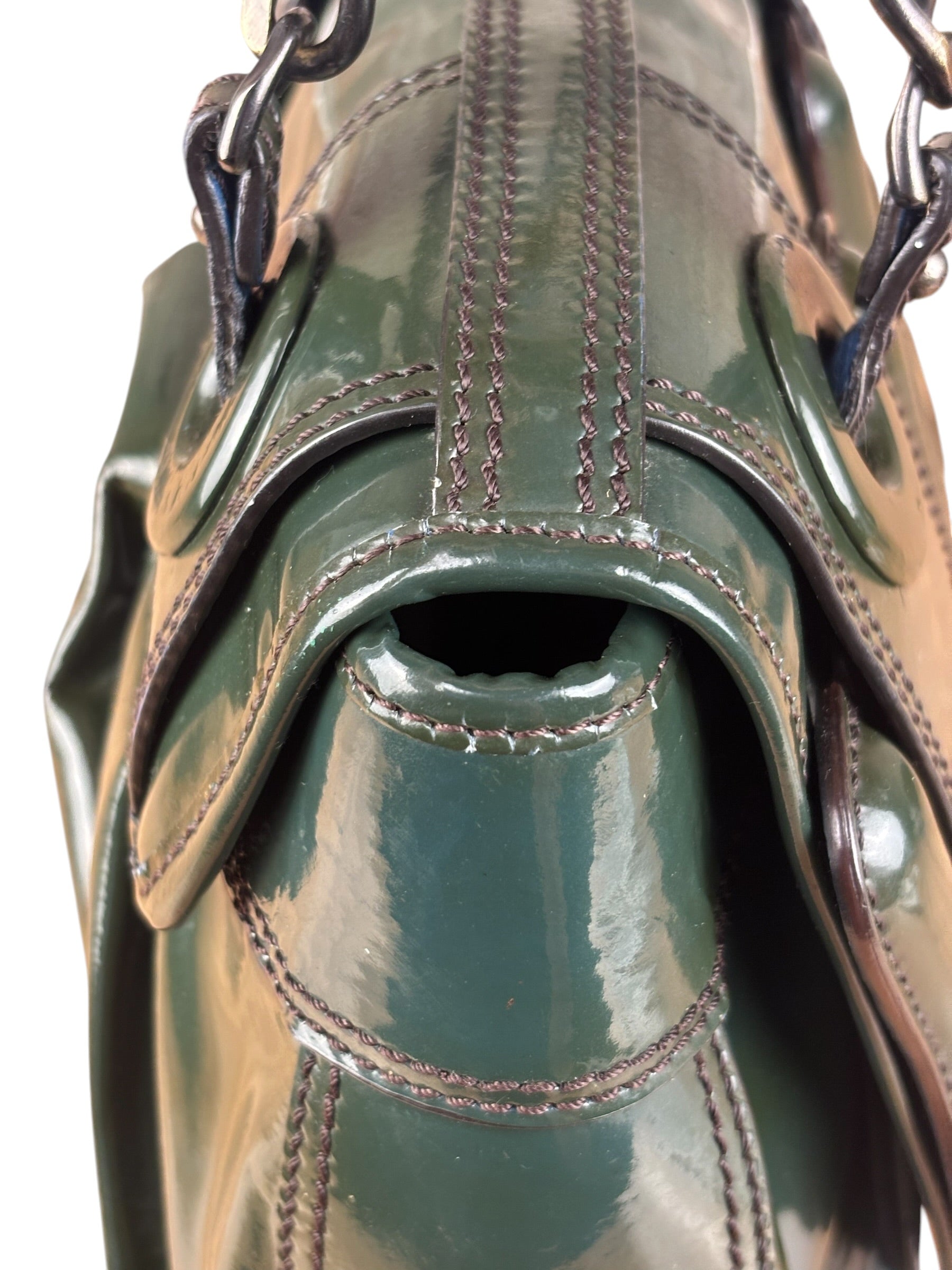 Fendi Vintage Green Patent Leather B Handbag