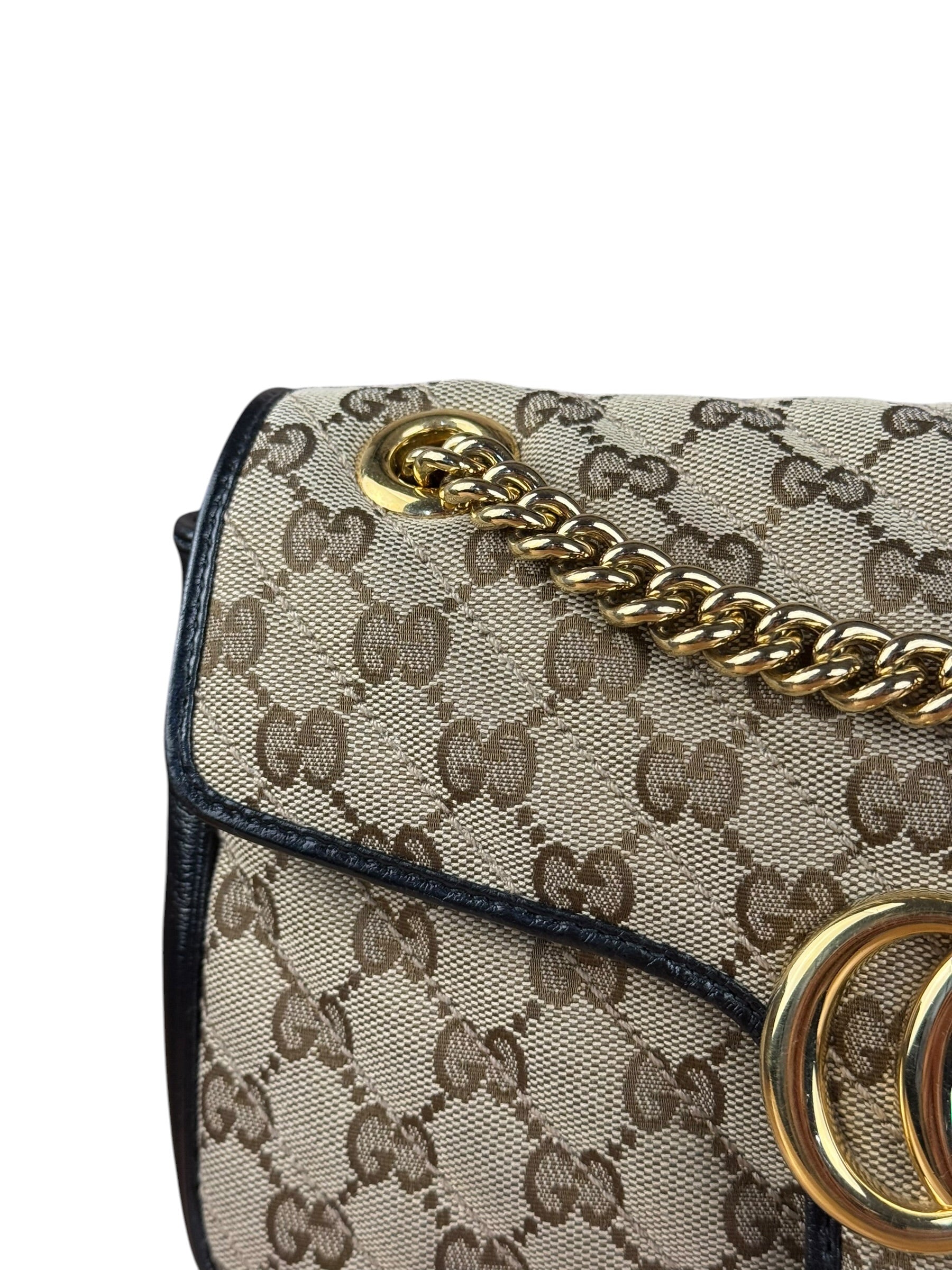 Gucci Beige/Black GG Marmont Shoulder Bag