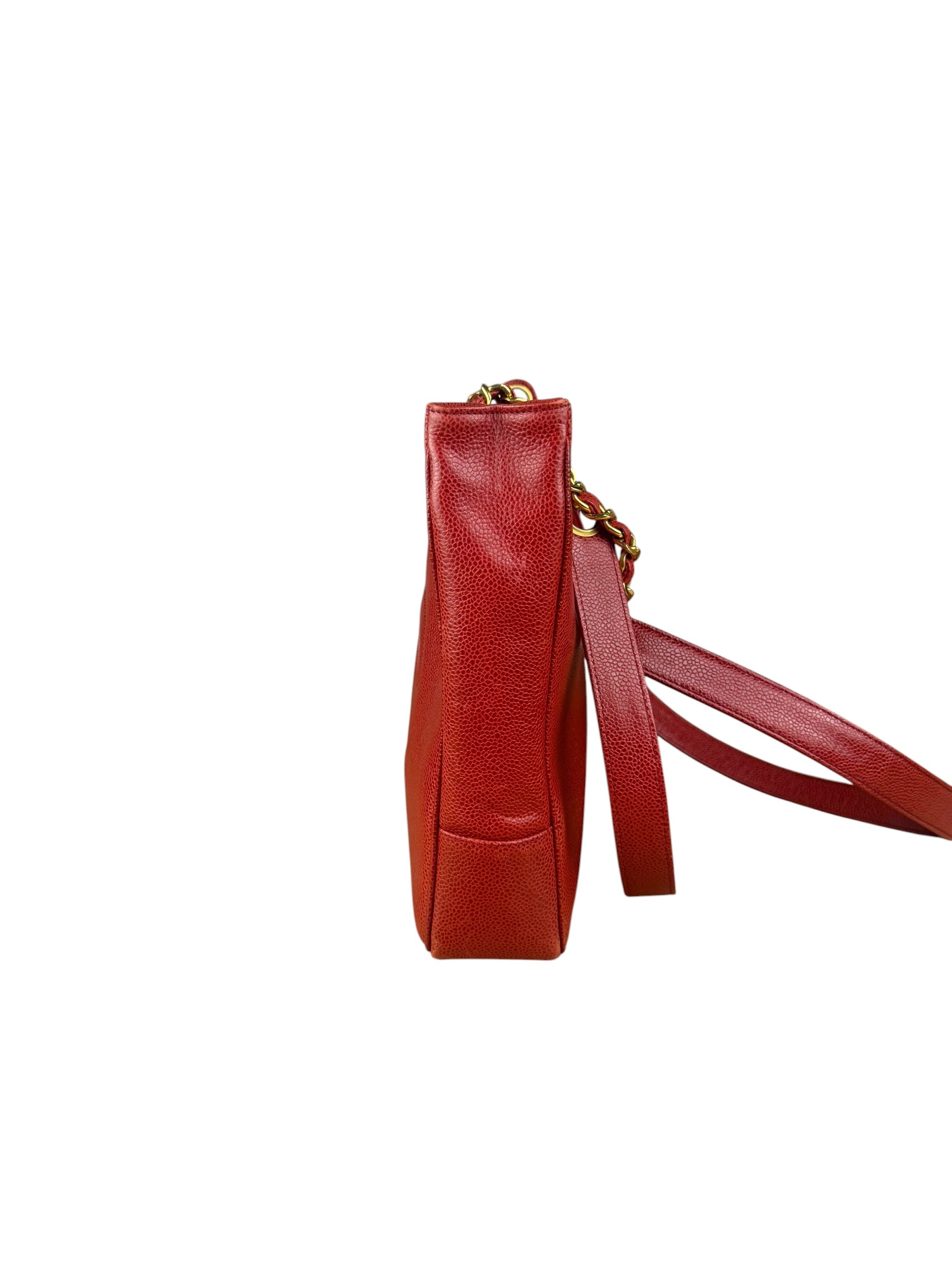 Chanel Red Caviar Leather CC Logo Tote Bag