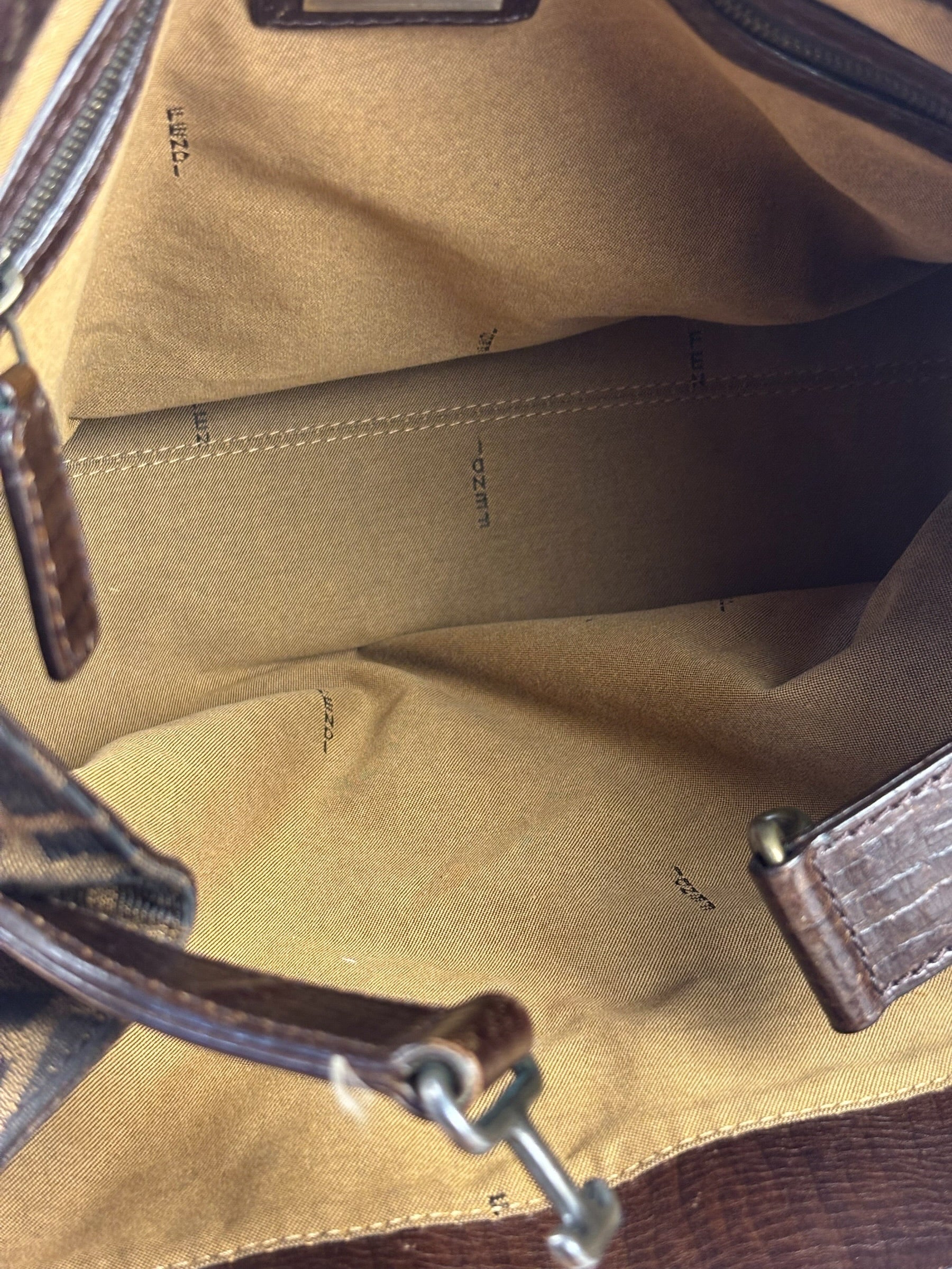 Fendi Vintage Brown Leather Trim Zucca De Jour Media Tote