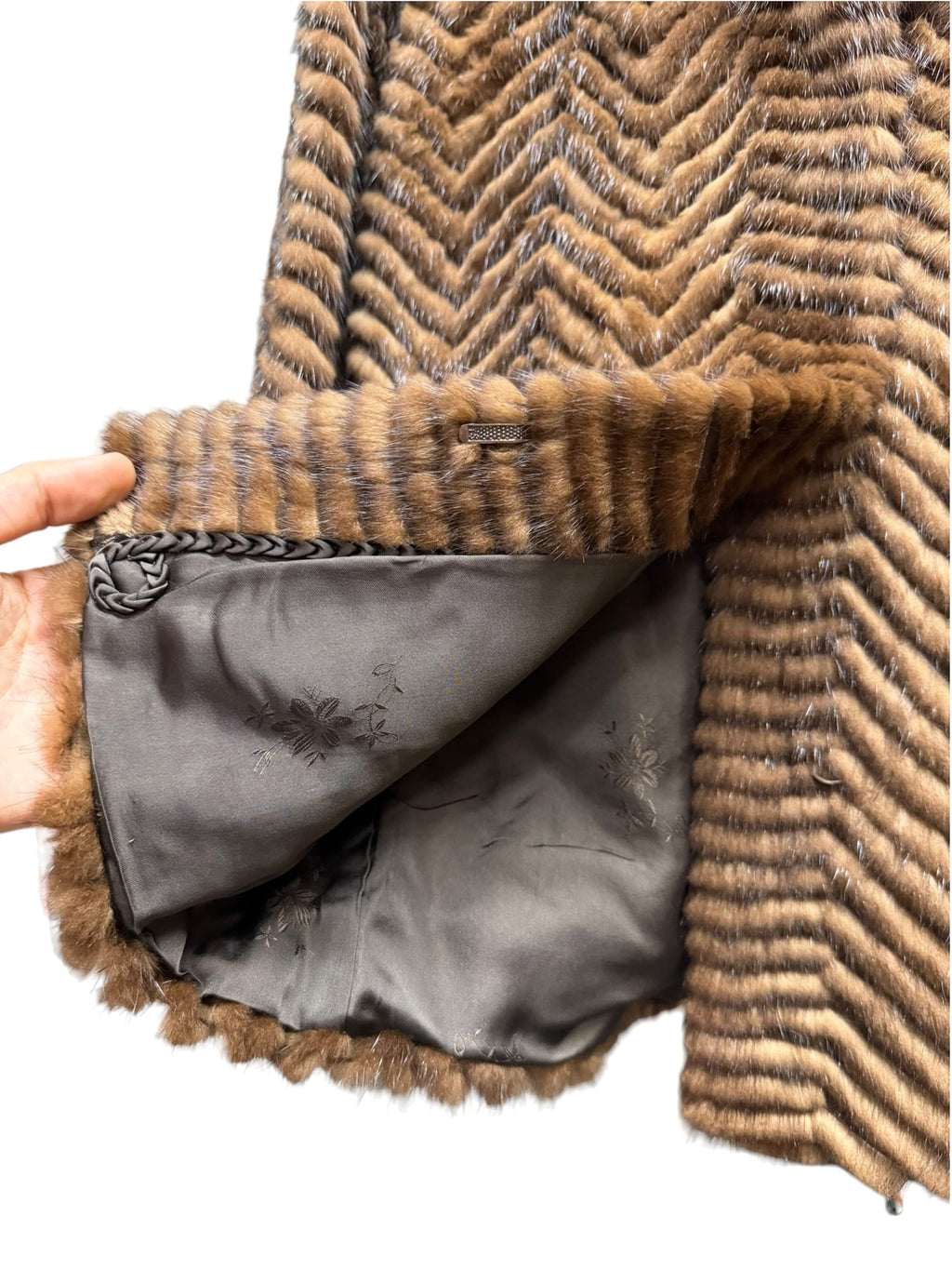 Vintage Brown Chevron Mink Fur Coat
