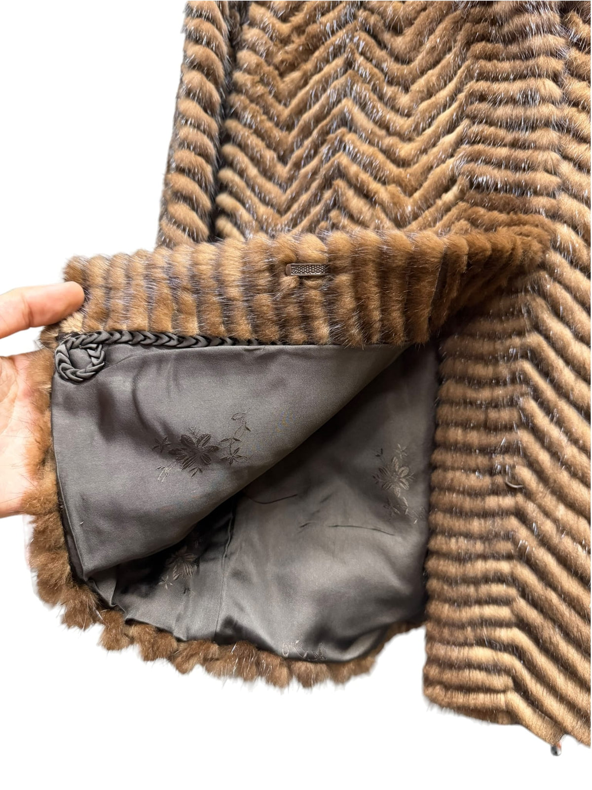 Vintage Brown Chevron Mink Fur Coat
