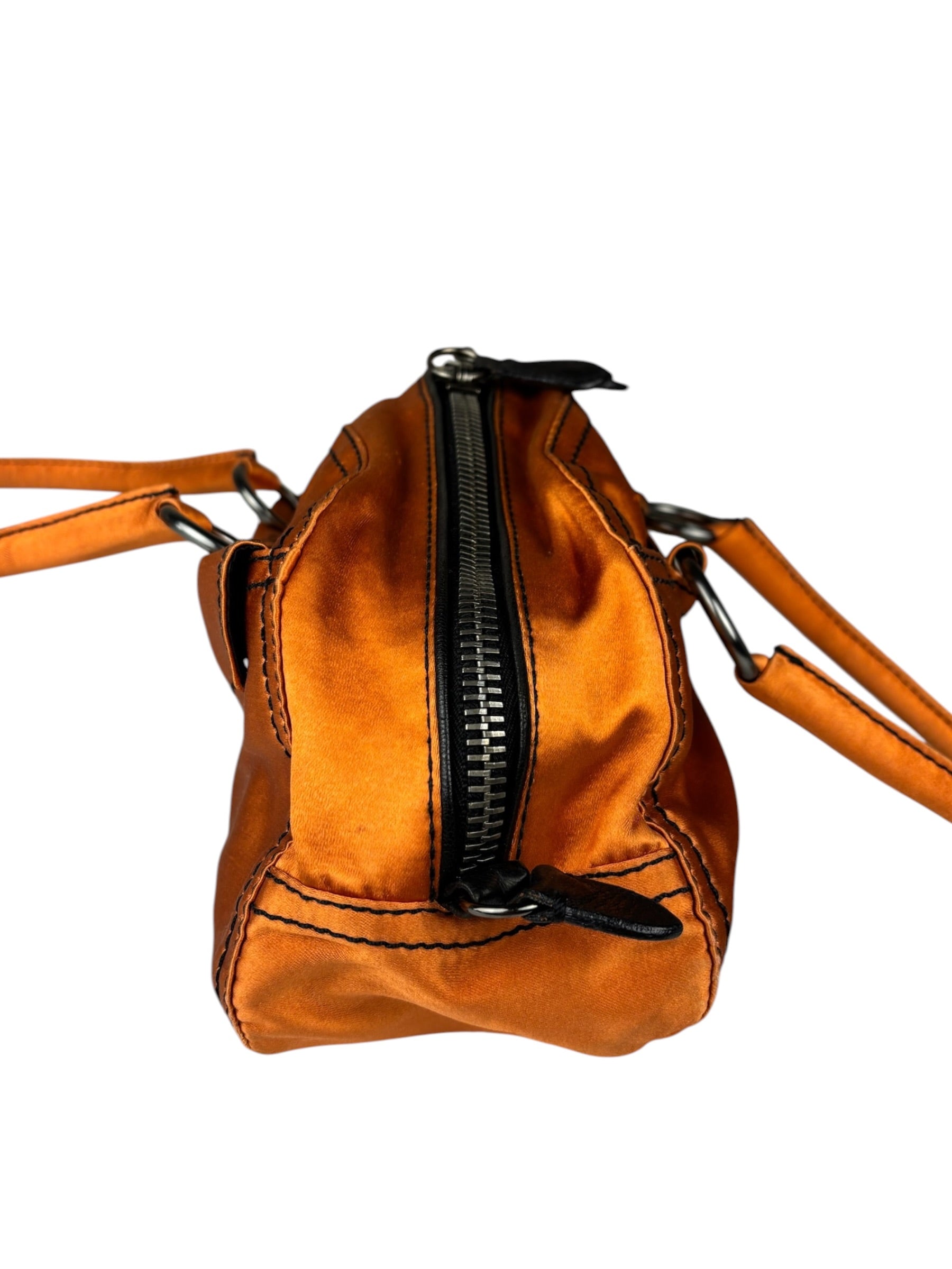 Prada Orange Satin Double Pocket Satchel Shoulder Bag