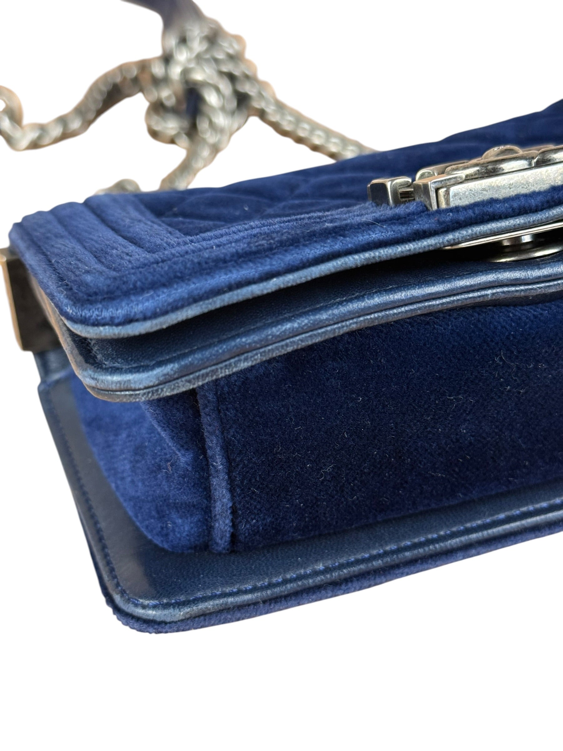 Chanel Blue Velvet Quilted Mini Boy Bag 2012