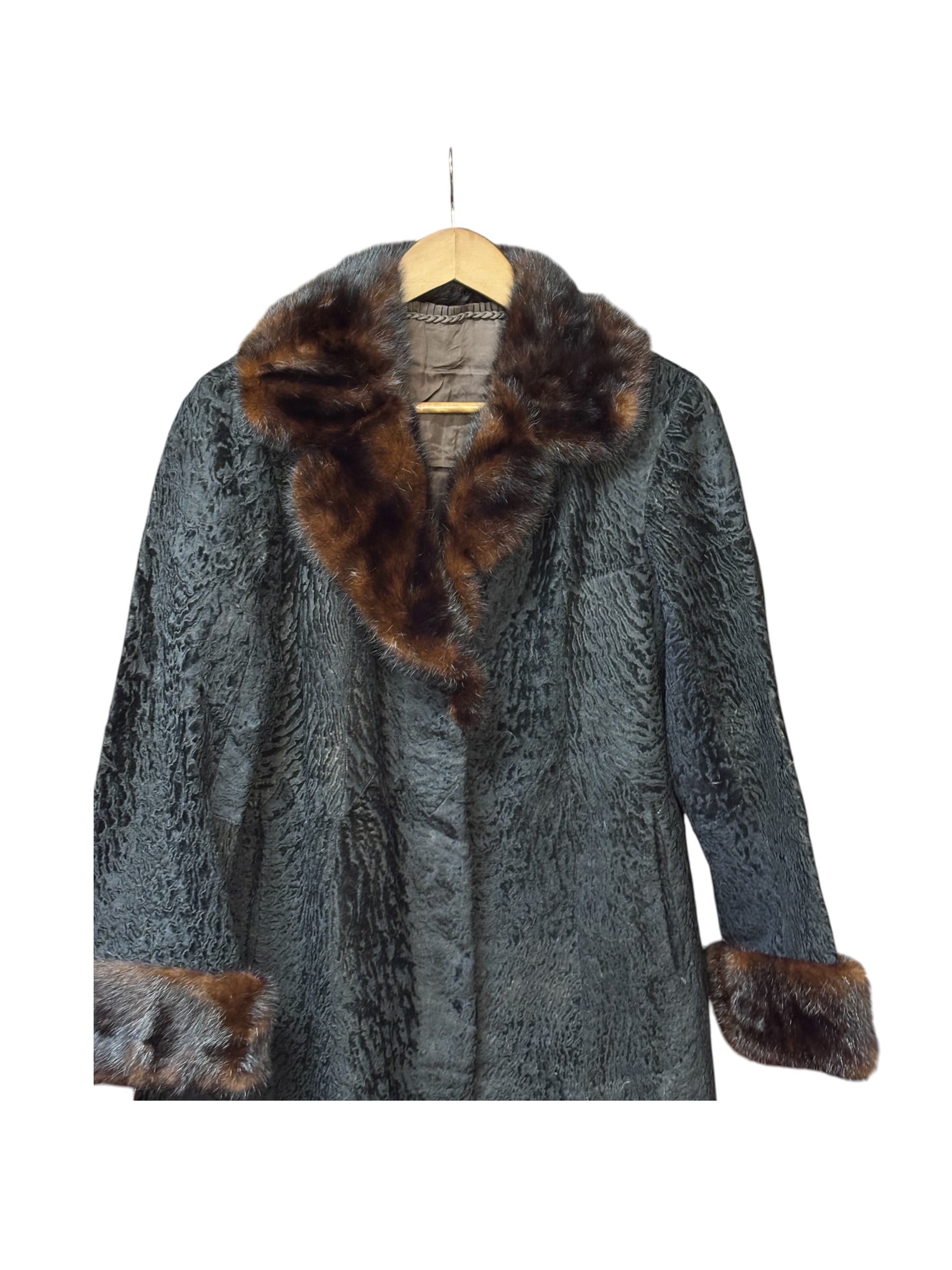 Vintage Black Collar Mink Fur Trim Jacket