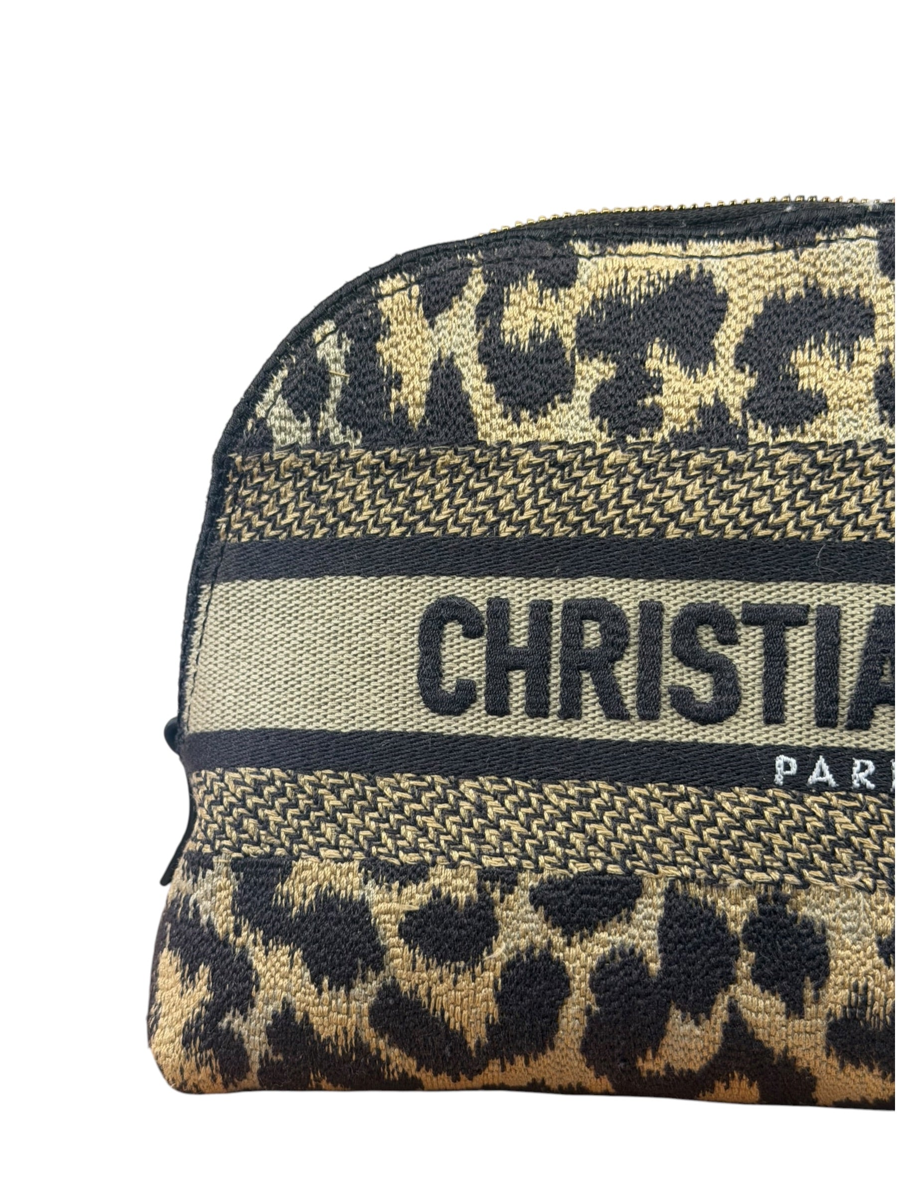Christian Dior Beige Woven Leopard Print Cosmetic Pouch