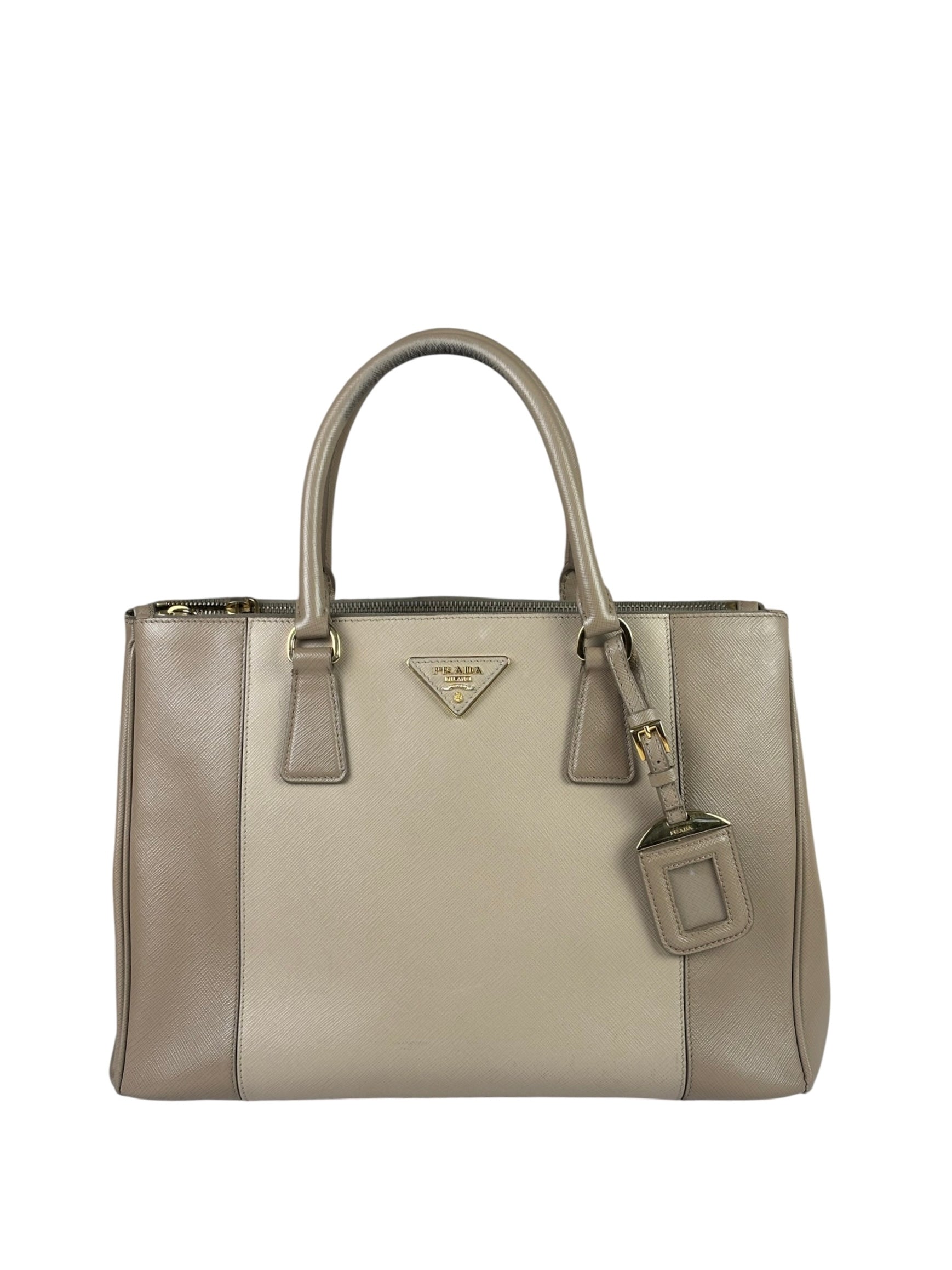 Prada Beige Saffiano Leather Galleria Large Shoulder Bag