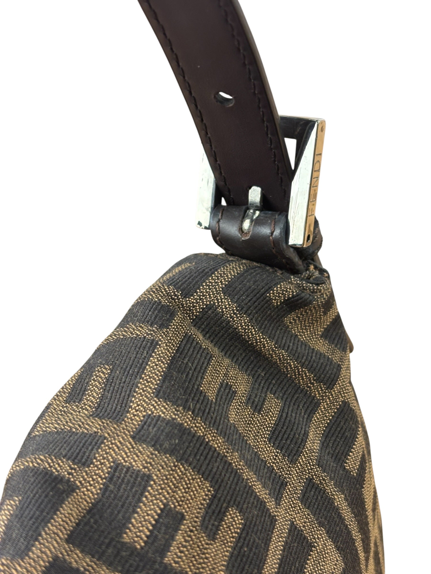 Fendi Brown Leather Trim Baguette